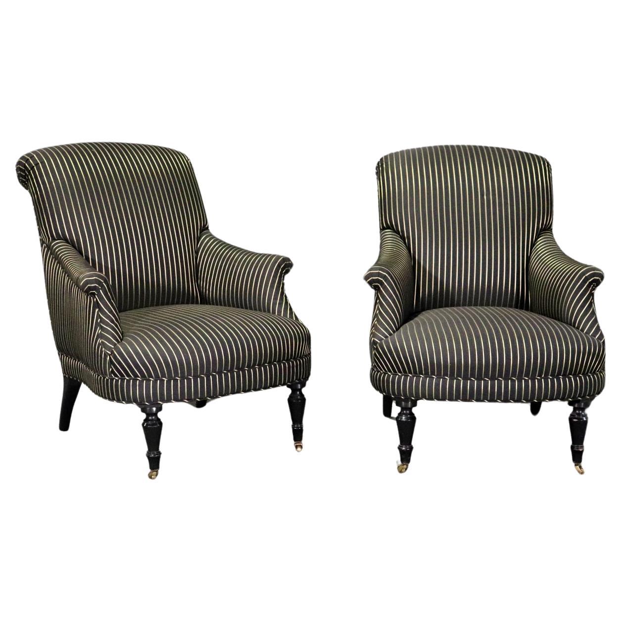 Pair of Elegant Ebonized Bergere Club Chairs For Sale at 1stDibs
