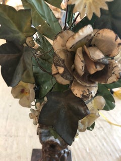 Gorgeous Pair of French Antique Tole Table Lamps with Flowers and Leaves