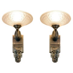 Preciosa Pareja de Apliques Art Decó Franceses Firmados Muller Frères Luneville