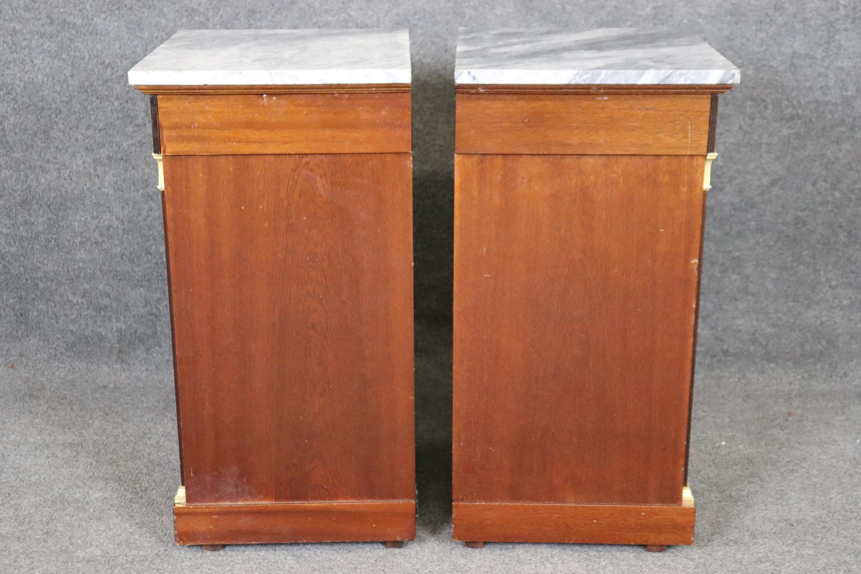 Gorgeous Pair of French Dore' Bronze and Marble French Empire Nightstands For Sale 5