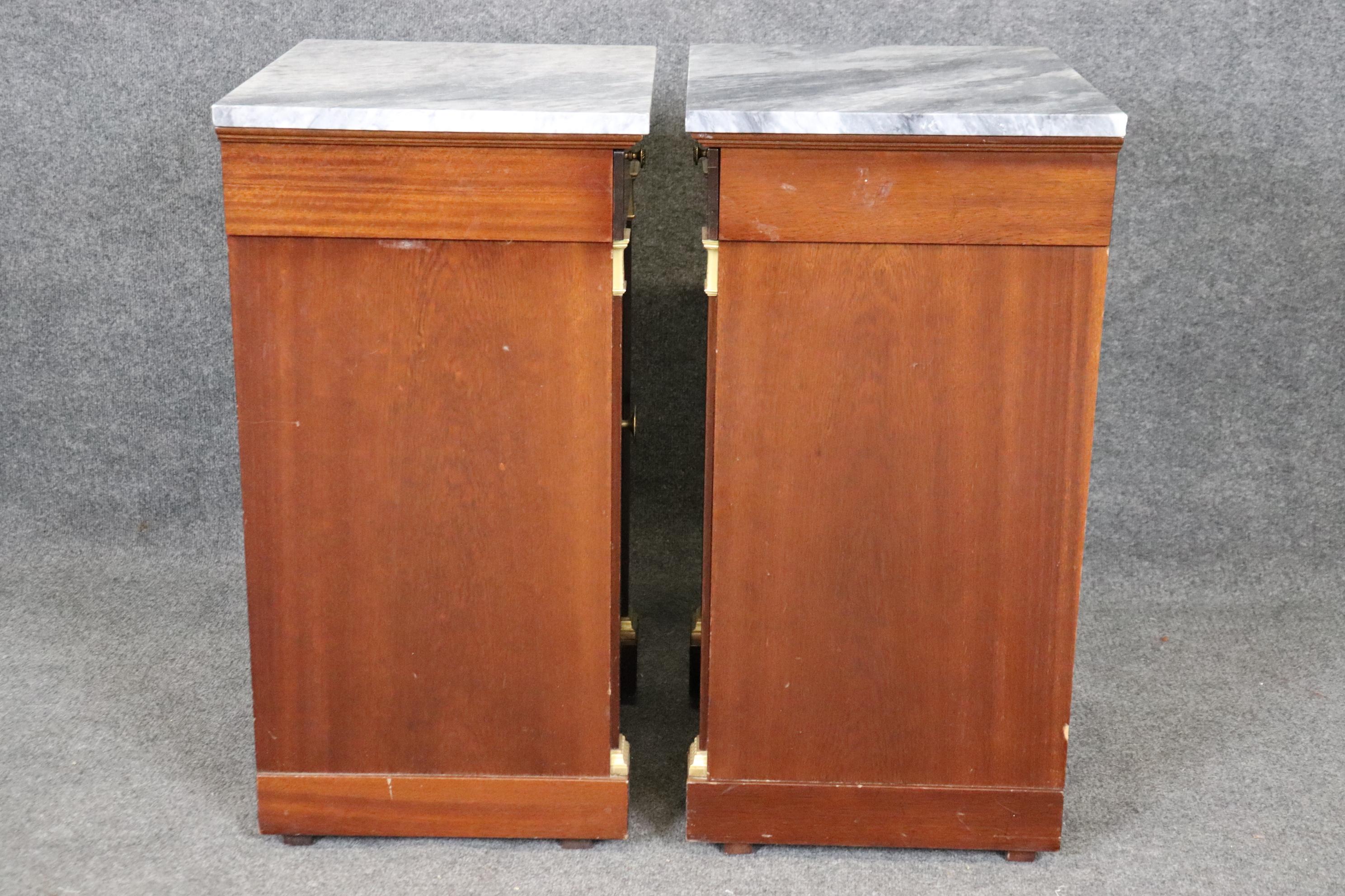Gorgeous Pair of French Dore' Bronze and Marble French Empire Nightstands For Sale 6