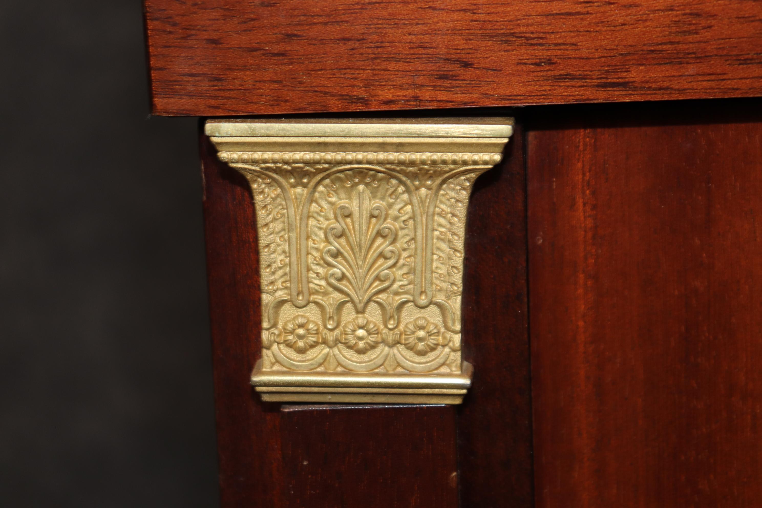 Empire Revival Gorgeous Pair of French Dore' Bronze and Marble French Empire Nightstands For Sale