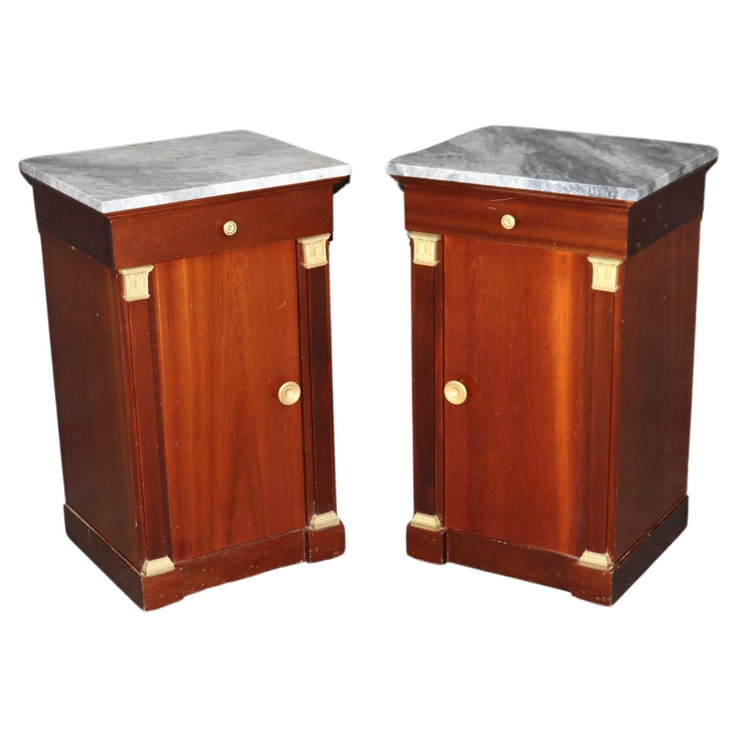 Gorgeous Pair of French Dore' Bronze and Marble French Empire Nightstands For Sale