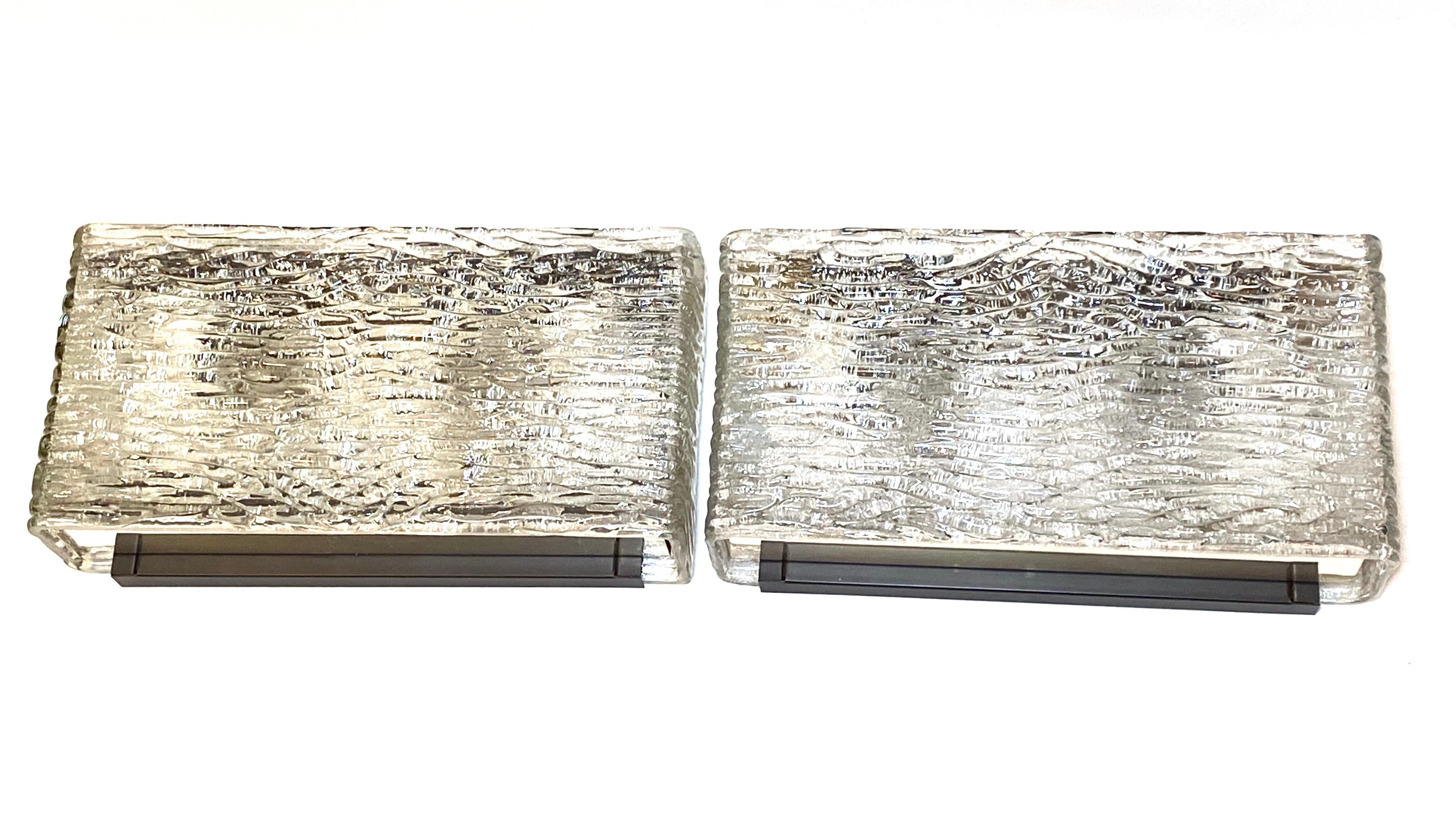 Gorgeous Pair of Grand Scale Ice Glass Sconces, Germany, 1960s In Good Condition For Sale In Nuernberg, DE
