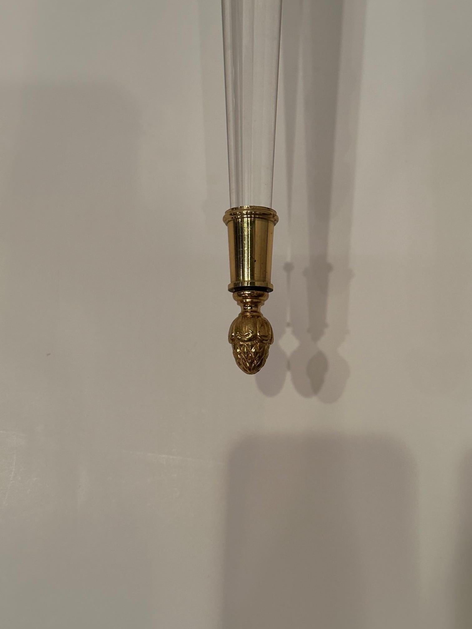 Gorgeous Pair of Hollywood Regency Lucite & Brass Sconces For Sale 2