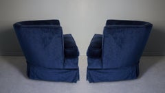 Gorgeous Pair of Luxe Navy Fully Upholstered Club Armchairs