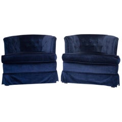 Vintage Gorgeous Pair of Luxe Navy Fully Upholstered Club Armchairs