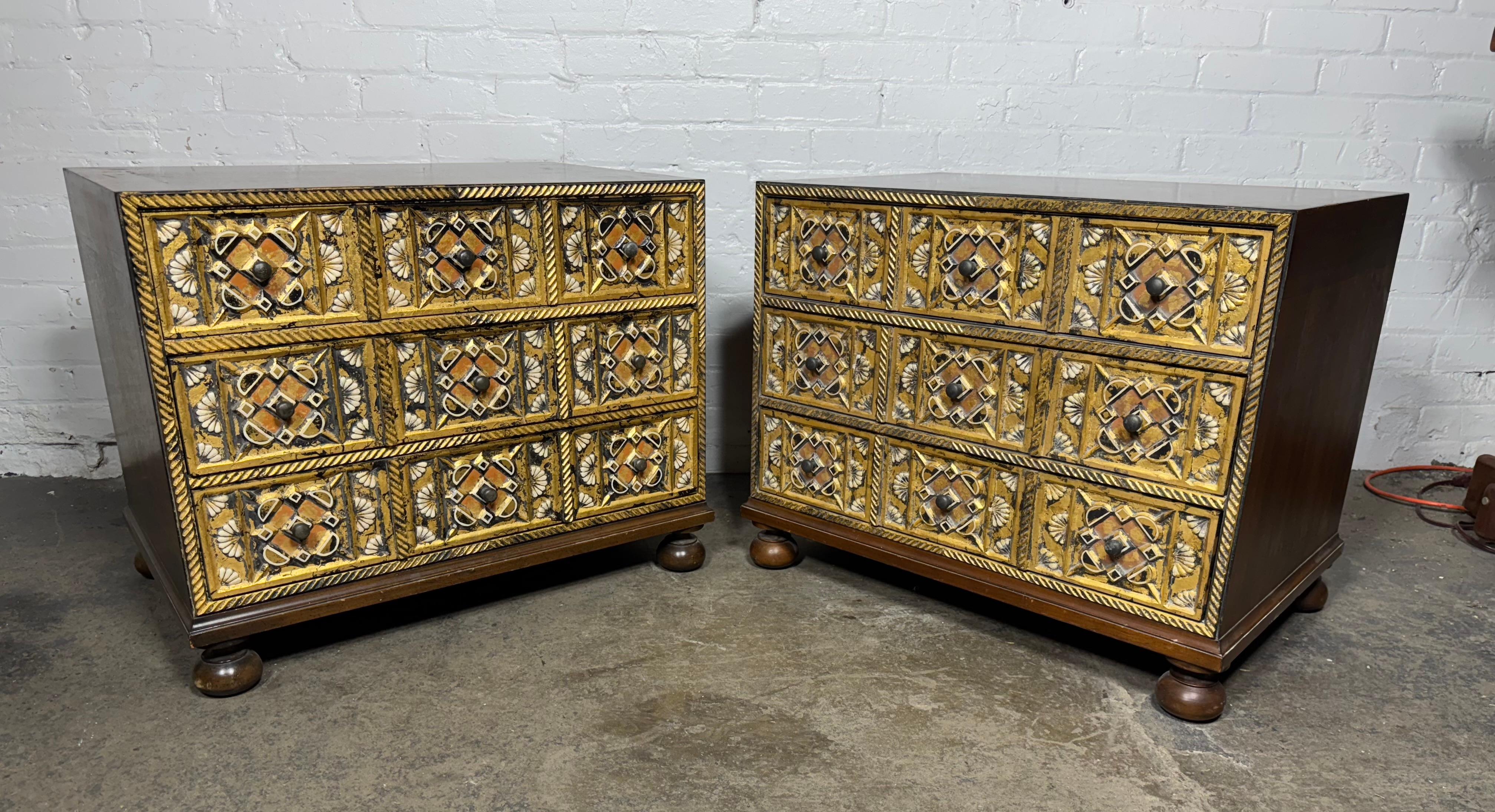 Carved Gorgeous Pair of Mediterranean Treasure Chests by John Widdicomb, circa 1965 For Sale