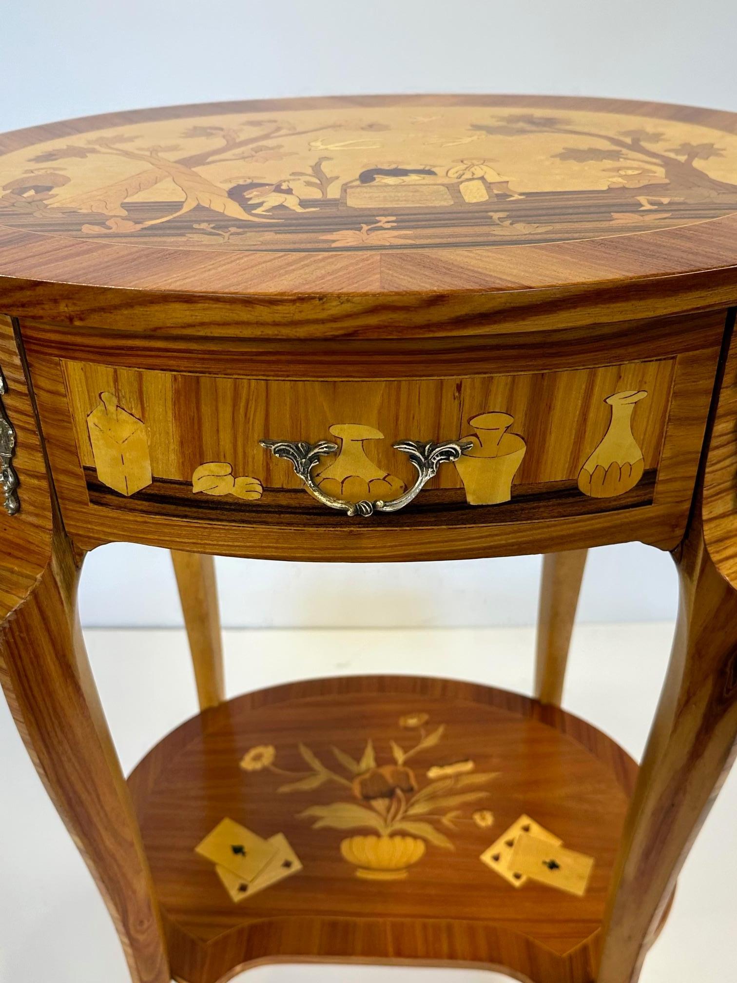 Gorgeous Pair of Mixed Wood Inlaid Night Stands with Playing Card Decoration For Sale 4