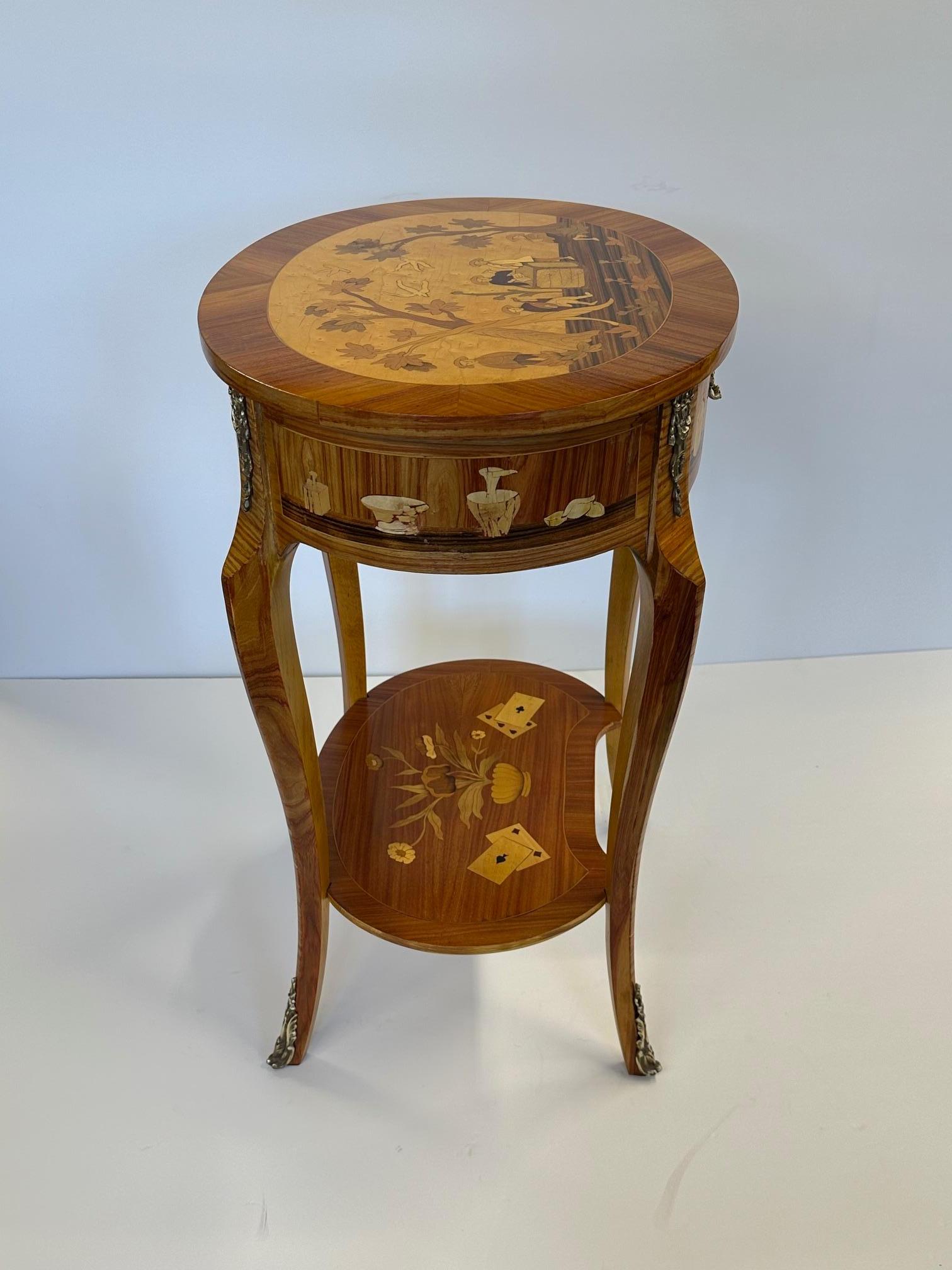 Gorgeous Pair of Mixed Wood Inlaid Night Stands with Playing Card Decoration For Sale 8