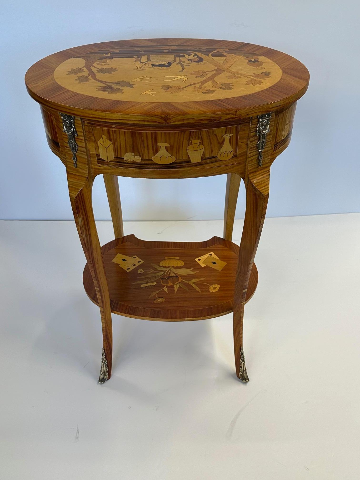 Gorgeous Pair of Mixed Wood Inlaid Night Stands with Playing Card Decoration For Sale 9