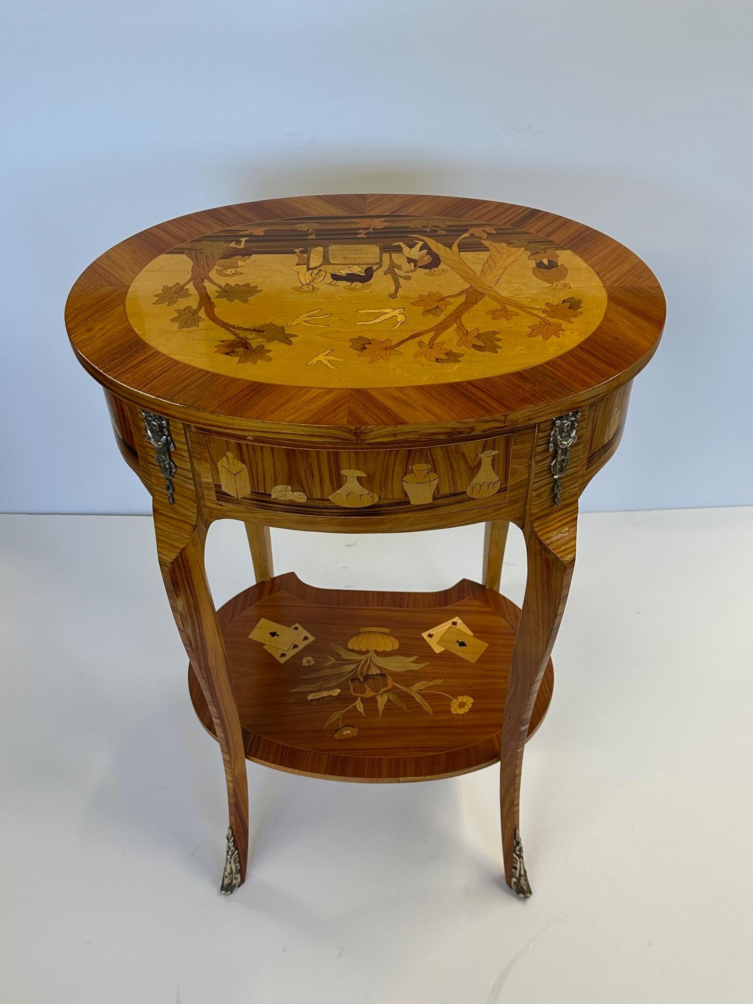 Gorgeous Pair of Mixed Wood Inlaid Night Stands with Playing Card Decoration For Sale 10