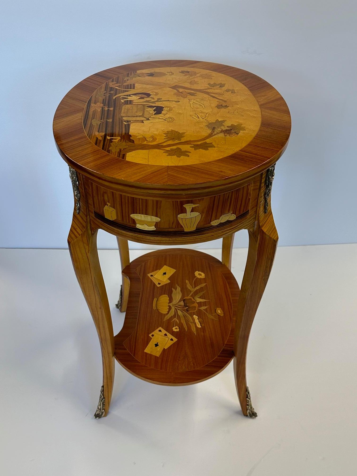 Gorgeous Pair of Mixed Wood Inlaid Night Stands with Playing Card Decoration For Sale 11