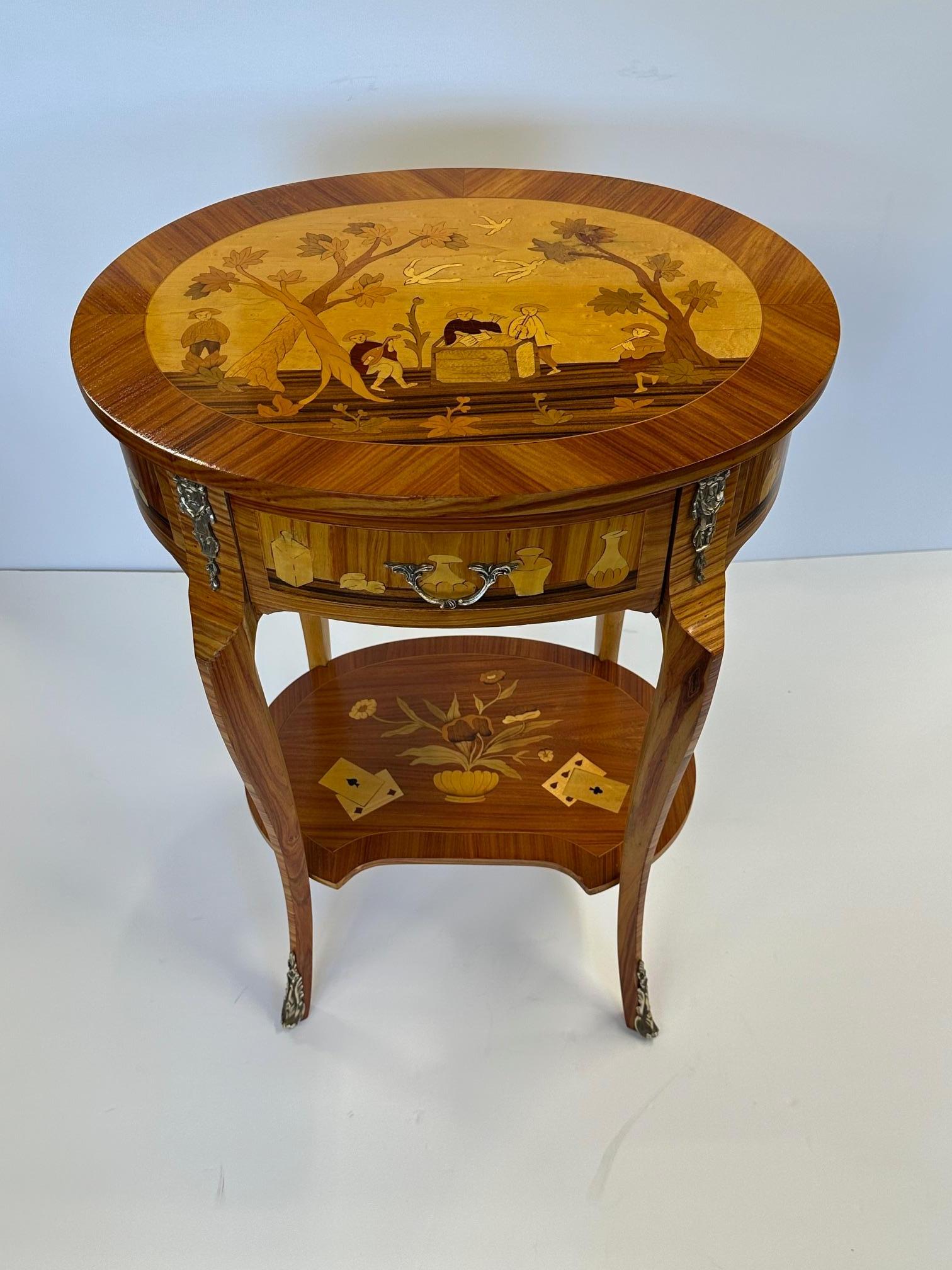 Gorgeous Pair of Mixed Wood Inlaid Night Stands with Playing Card Decoration For Sale 2