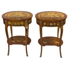 Gorgeous Pair of Mixed Wood Inlaid Night Stands with Playing Card Decoration