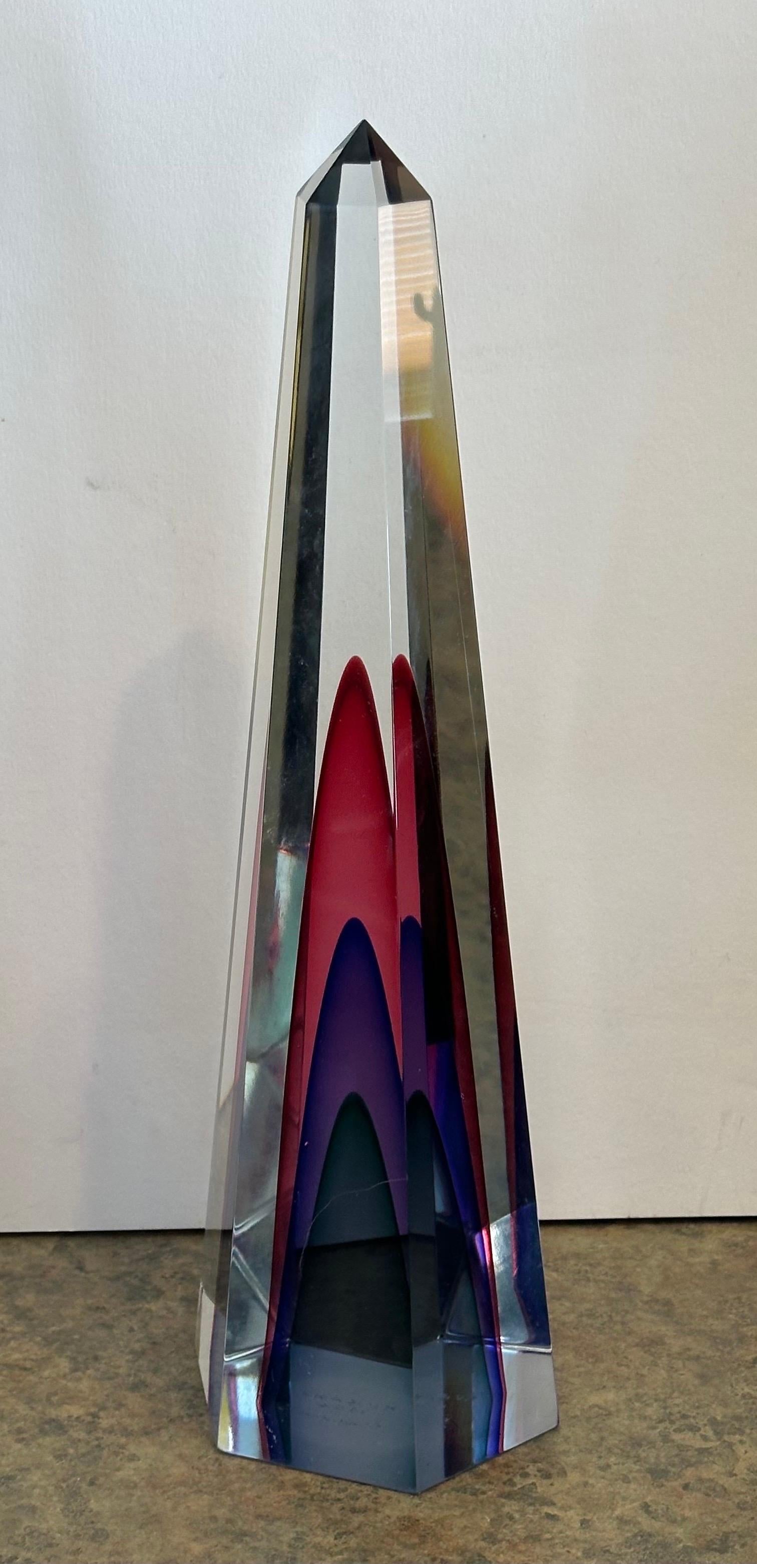 20th Century Gorgeous Pair of Multi Sommerso Art Glass Obelisks by Luigi Onesto for Murano For Sale