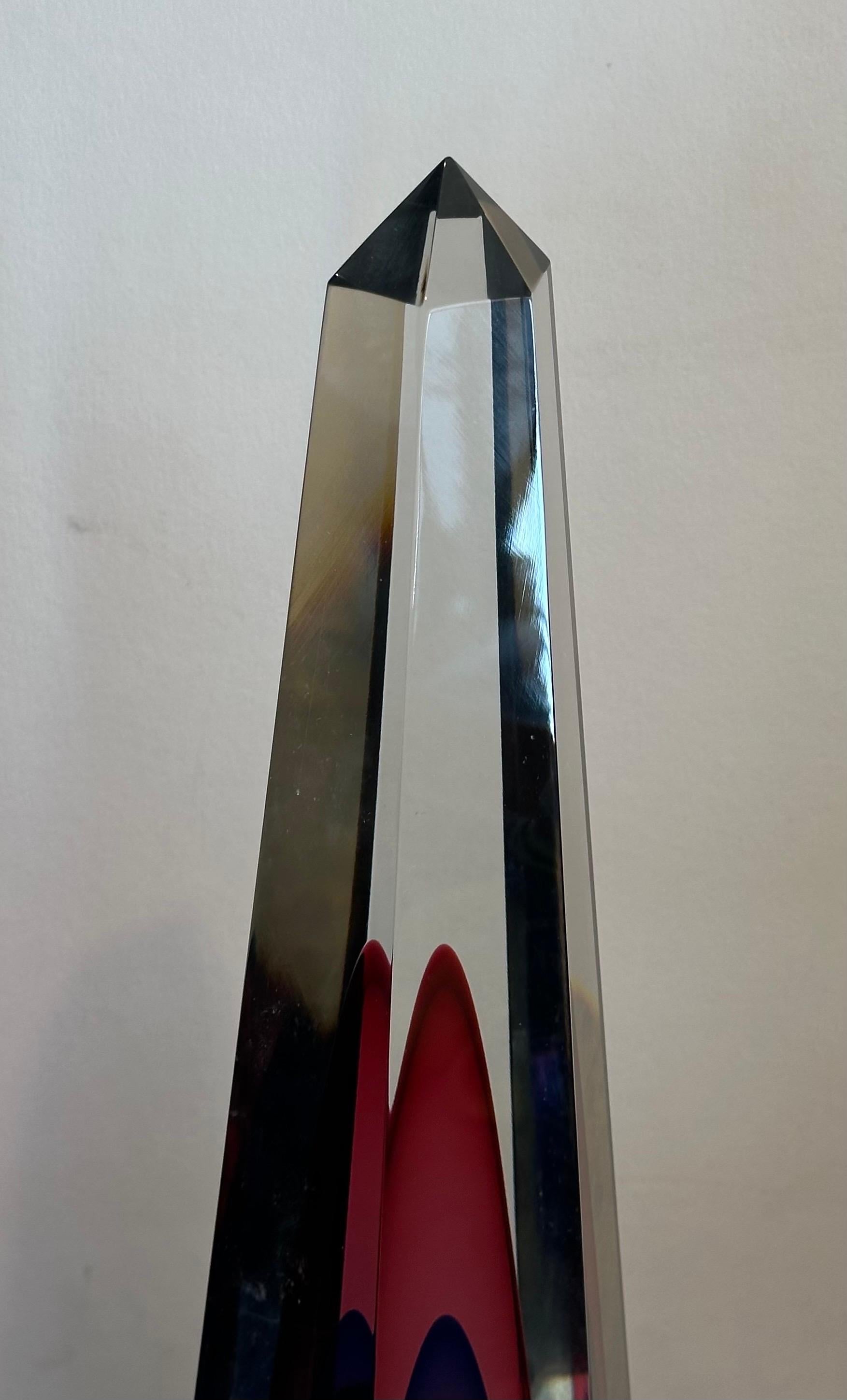 Gorgeous Pair of Multi Sommerso Art Glass Obelisks by Luigi Onesto for Murano For Sale 1