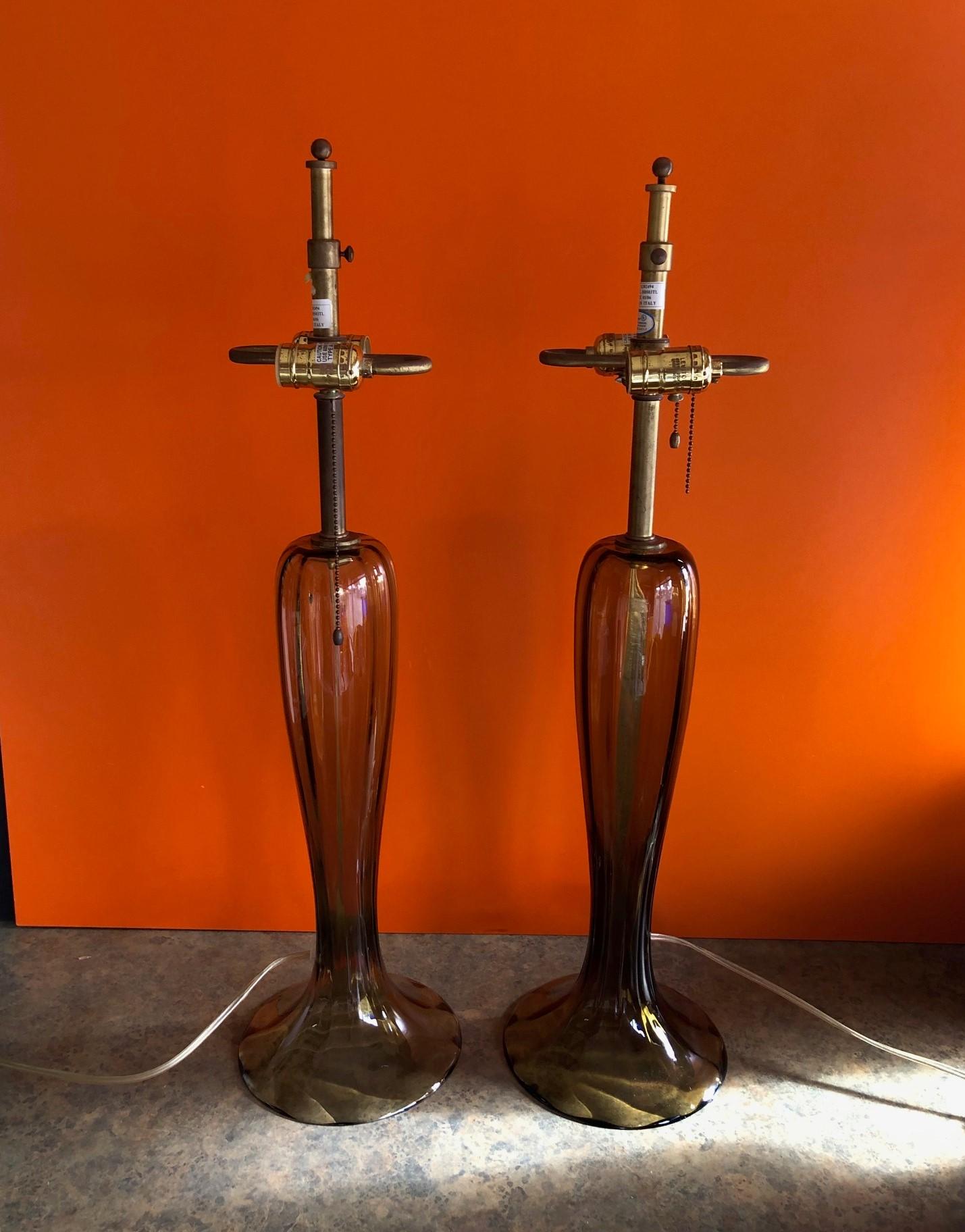 20th Century Gorgeous Pair of Murano Art Glass Trumpet Lamps