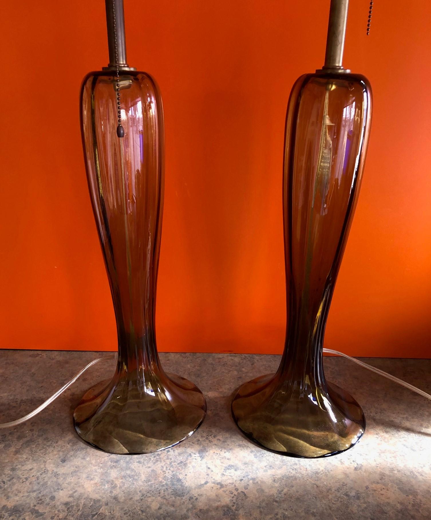 Gorgeous Pair of Murano Art Glass Trumpet Lamps 1