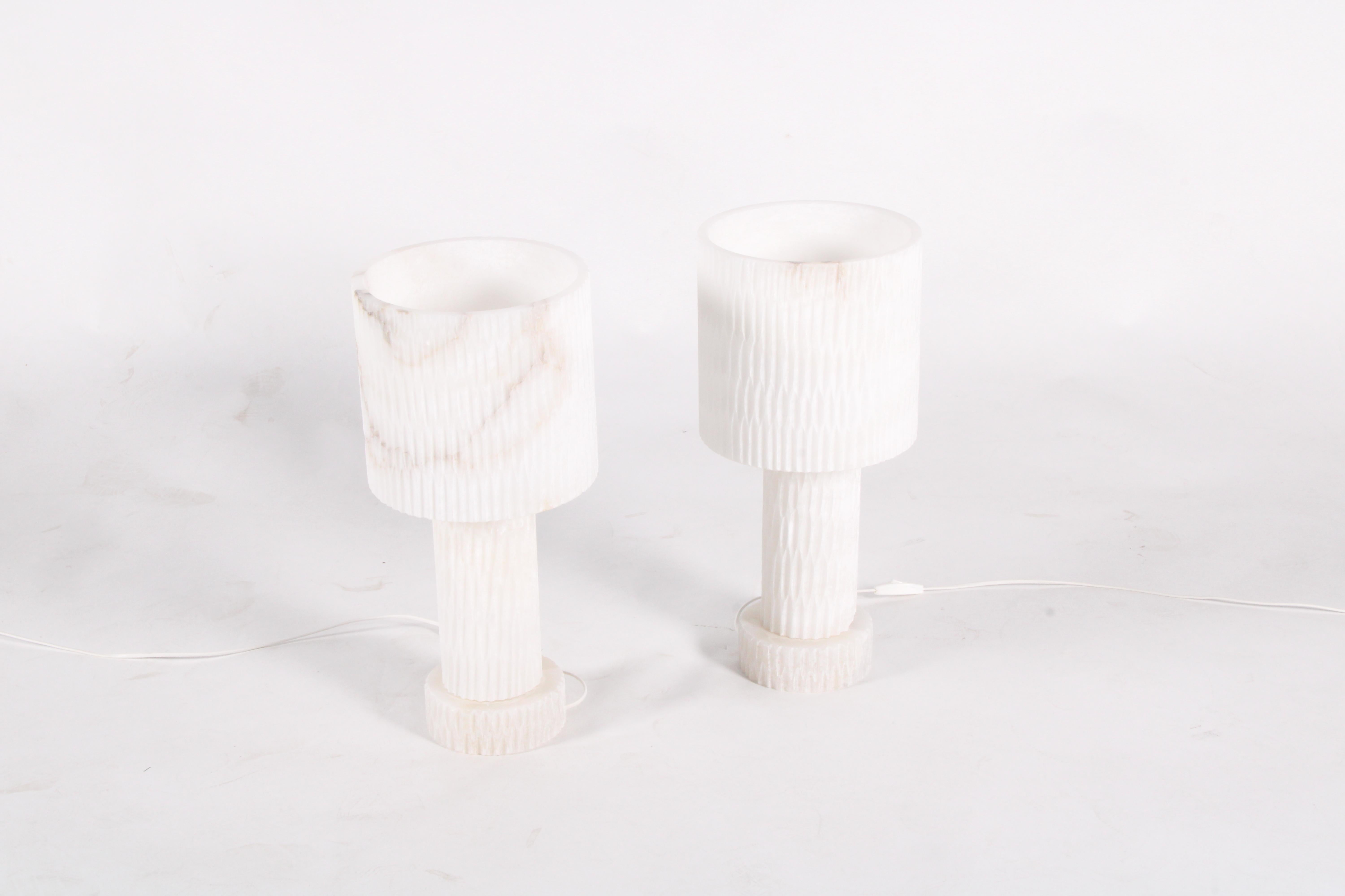 Albâtre Paire de lampes de table en pierre d'albâtre naturelle * LIVRAISON GRATUITE en vente