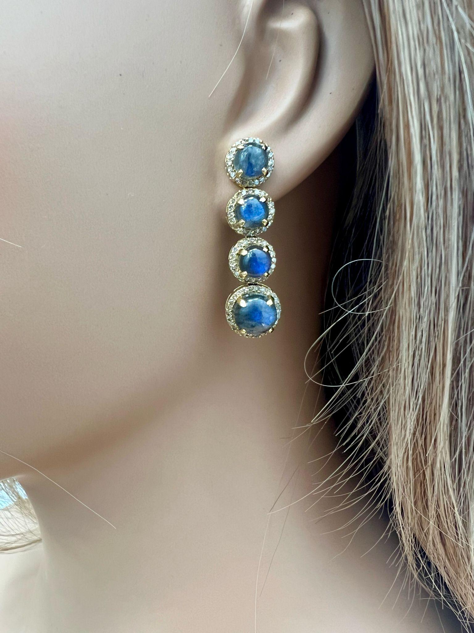 Round Cut Gorgeous pair of Natural Diamond and labradorites earrings For Sale
