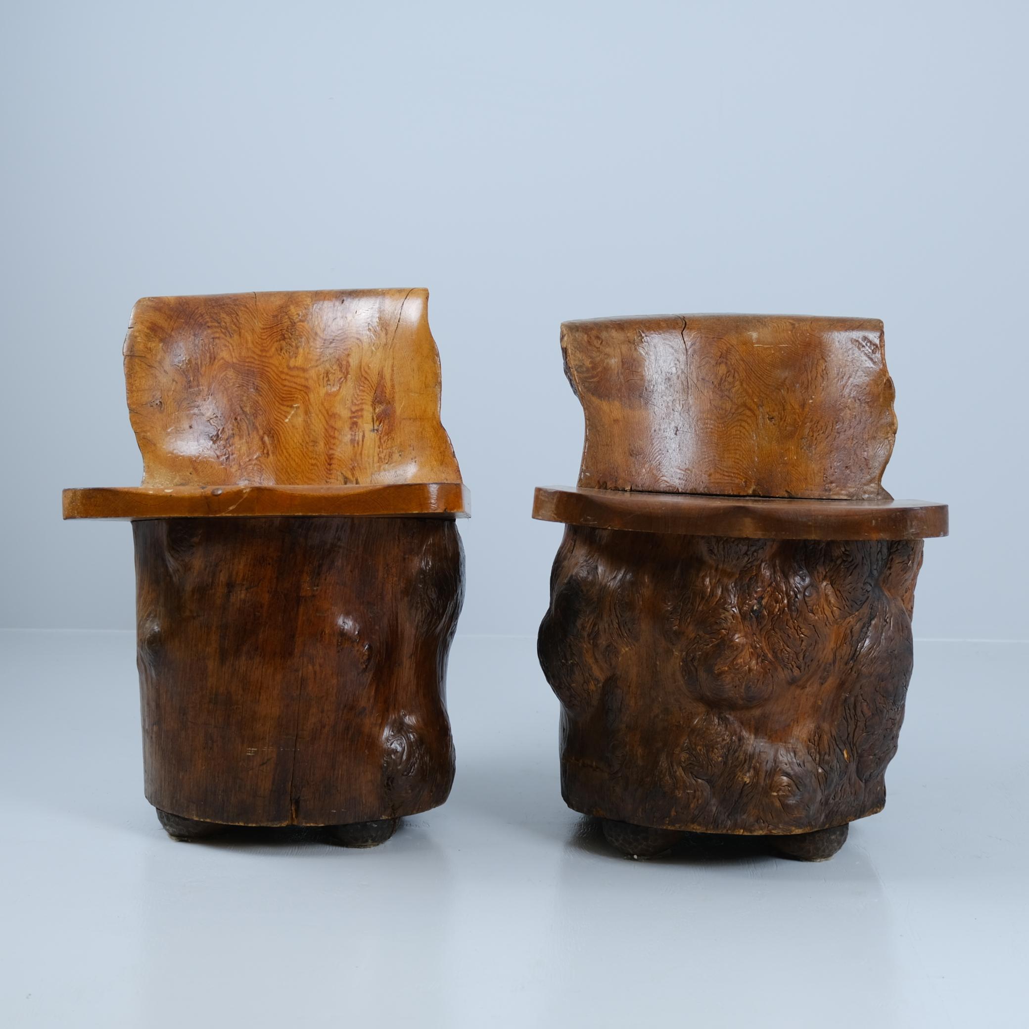 Gorgeous Pair of Organic Hand Carved Finnish Tree Trunk Chairs, Finland For Sale 4