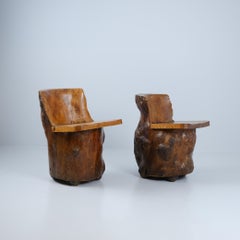 Gorgeous Pair of Organic Hand Carved Finnish Tree Trunk Chairs, Finland