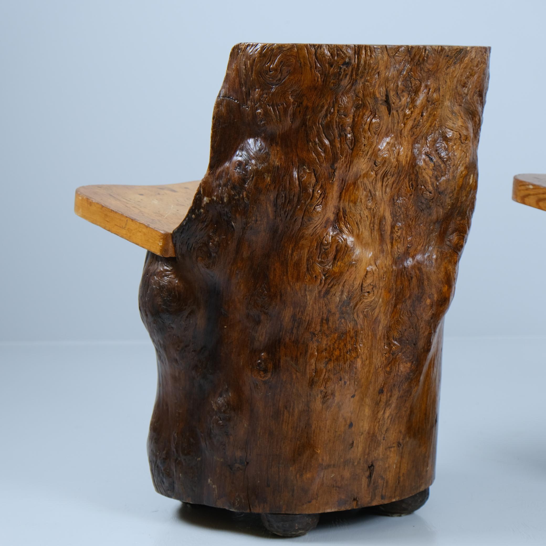 Contemporary Gorgeous Pair of Organic Hand Carved Finnish Tree Trunk Chairs, Finland For Sale