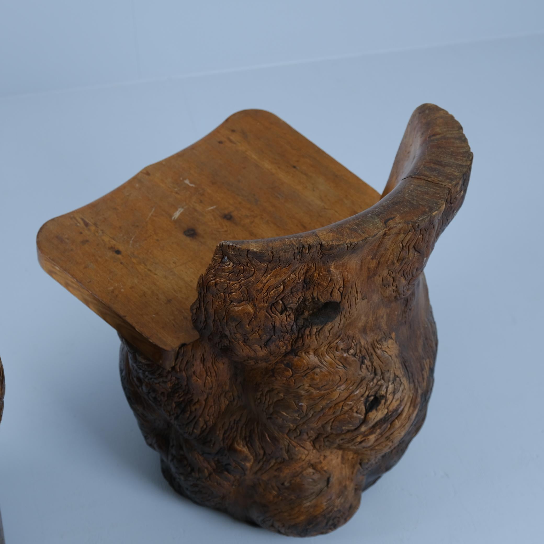 Wood Gorgeous Pair of Organic Hand Carved Finnish Tree Trunk Chairs, Finland For Sale