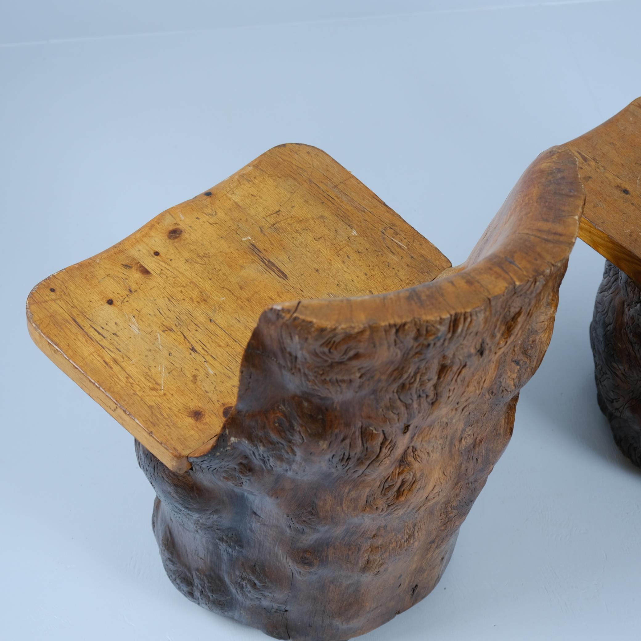 Gorgeous Pair of Organic Hand Carved Finnish Tree Trunk Chairs, Finland For Sale 1