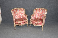 Gorgeous Pair of Paint Decorated Upholstered French Large Bergere Chairs