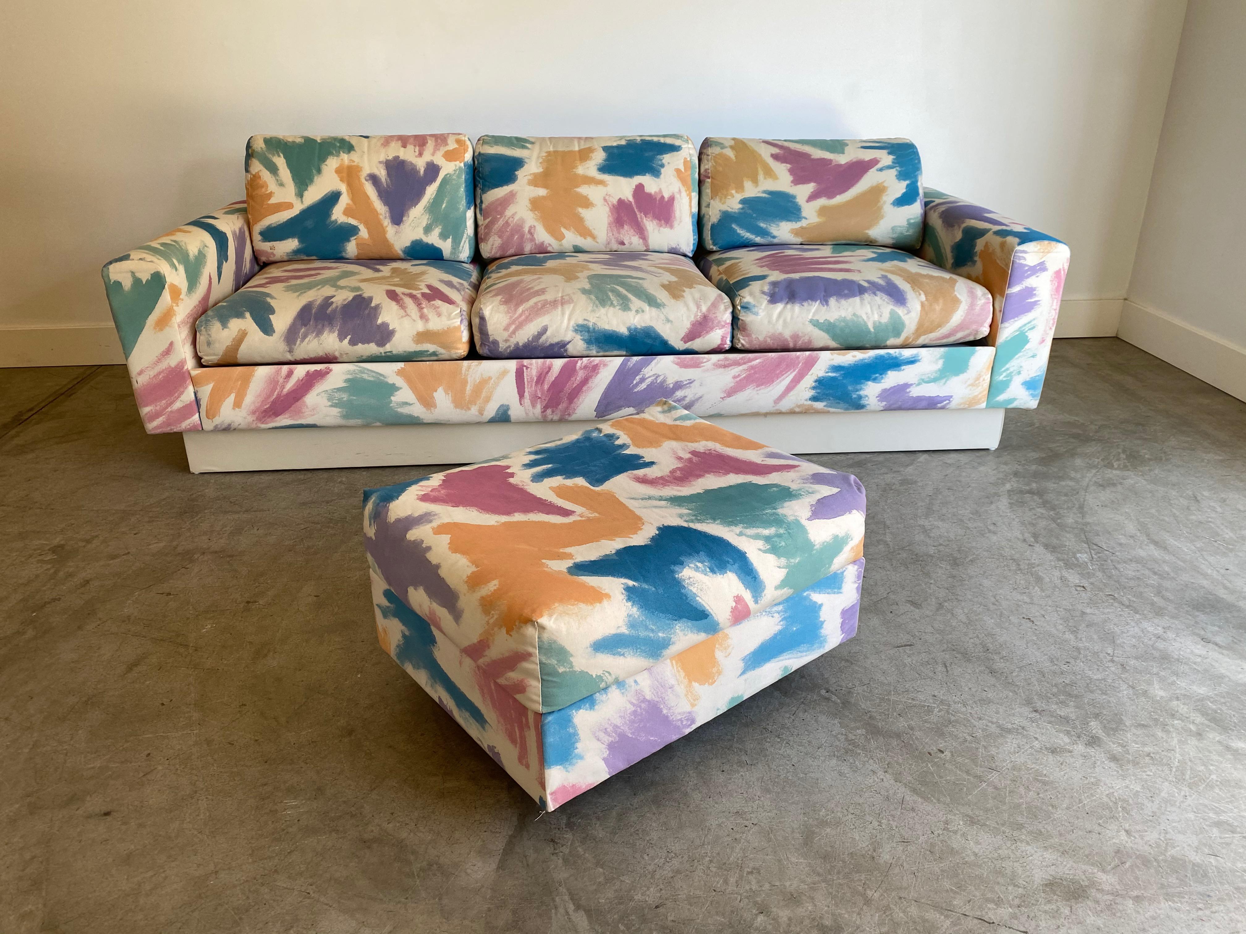 Gorgeous Pair of Pastel Brushstroke Platform Sofas 1