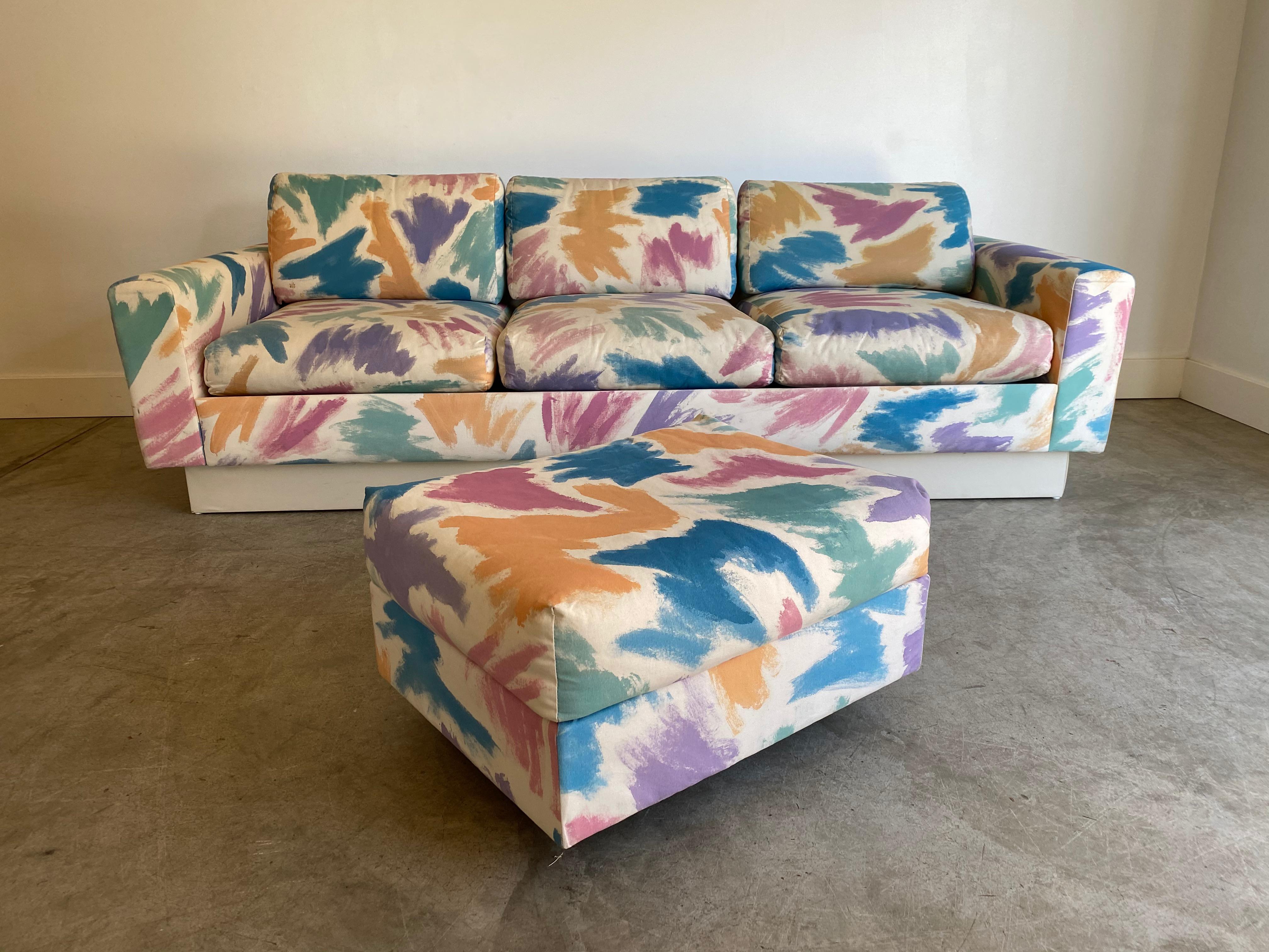 Gorgeous Pair of Pastel Brushstroke Platform Sofas 2
