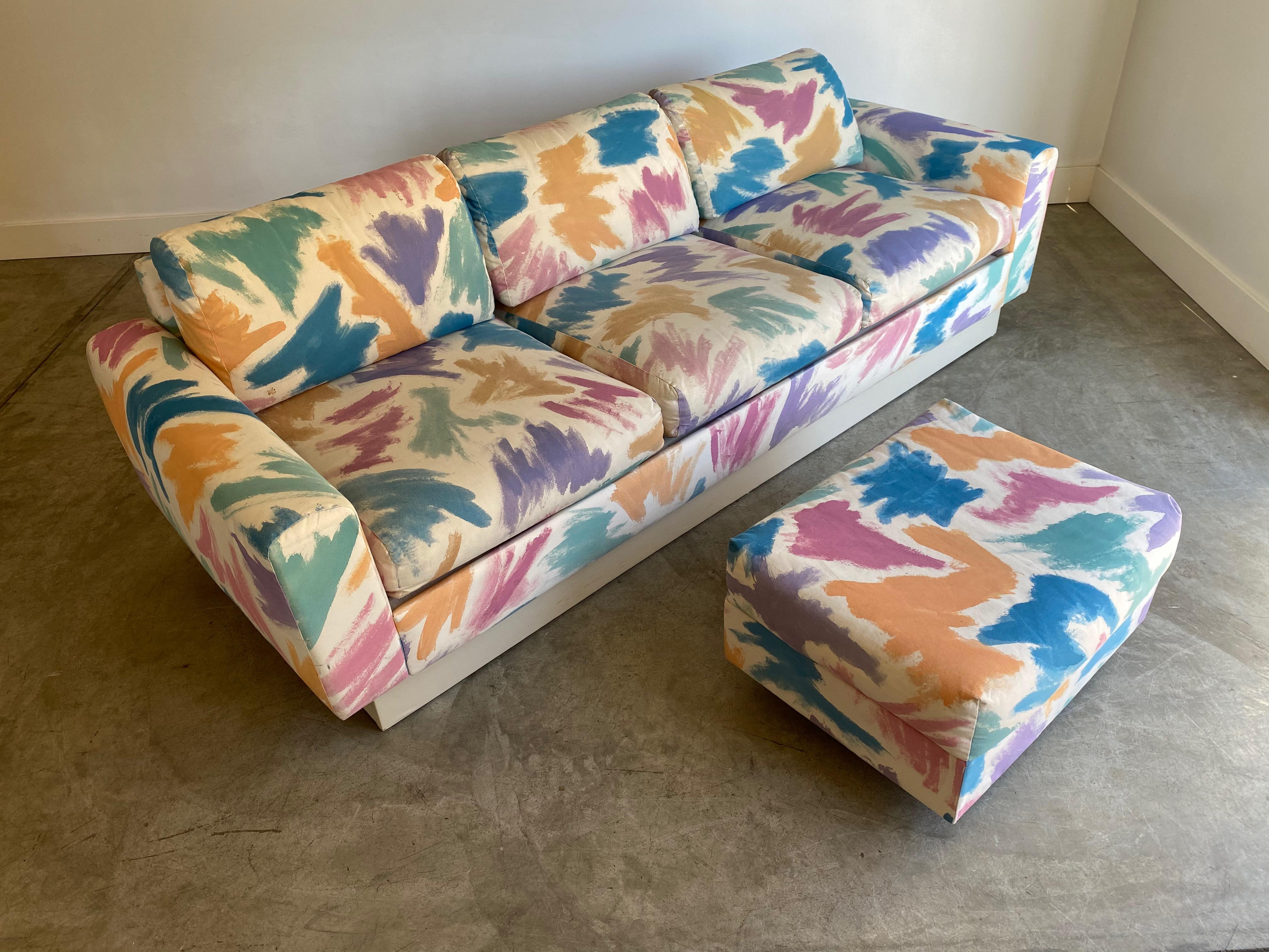 Gorgeous Pair of Pastel Brushstroke Platform Sofas 3