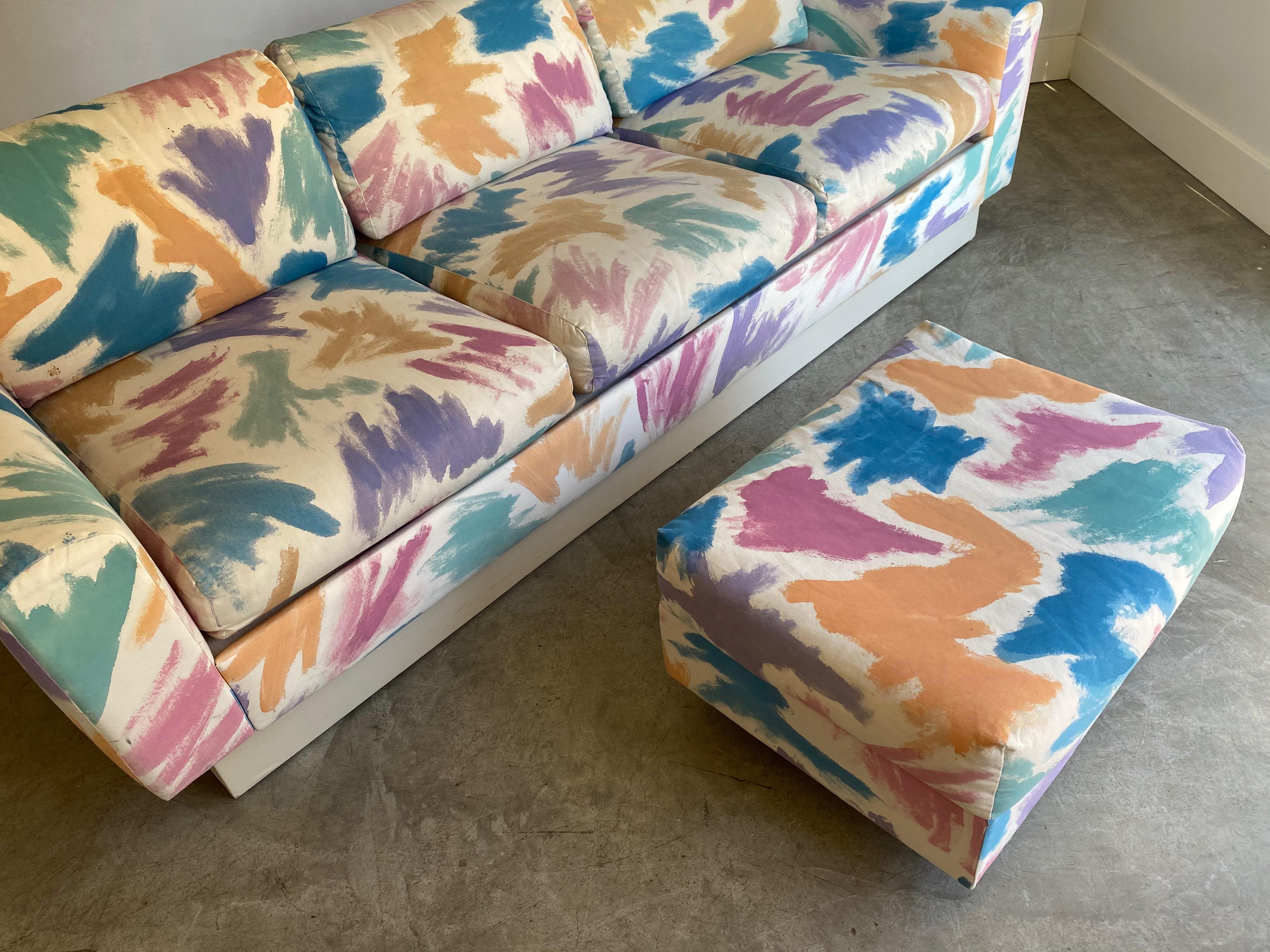 Gorgeous Pair of Pastel Brushstroke Platform Sofas 4