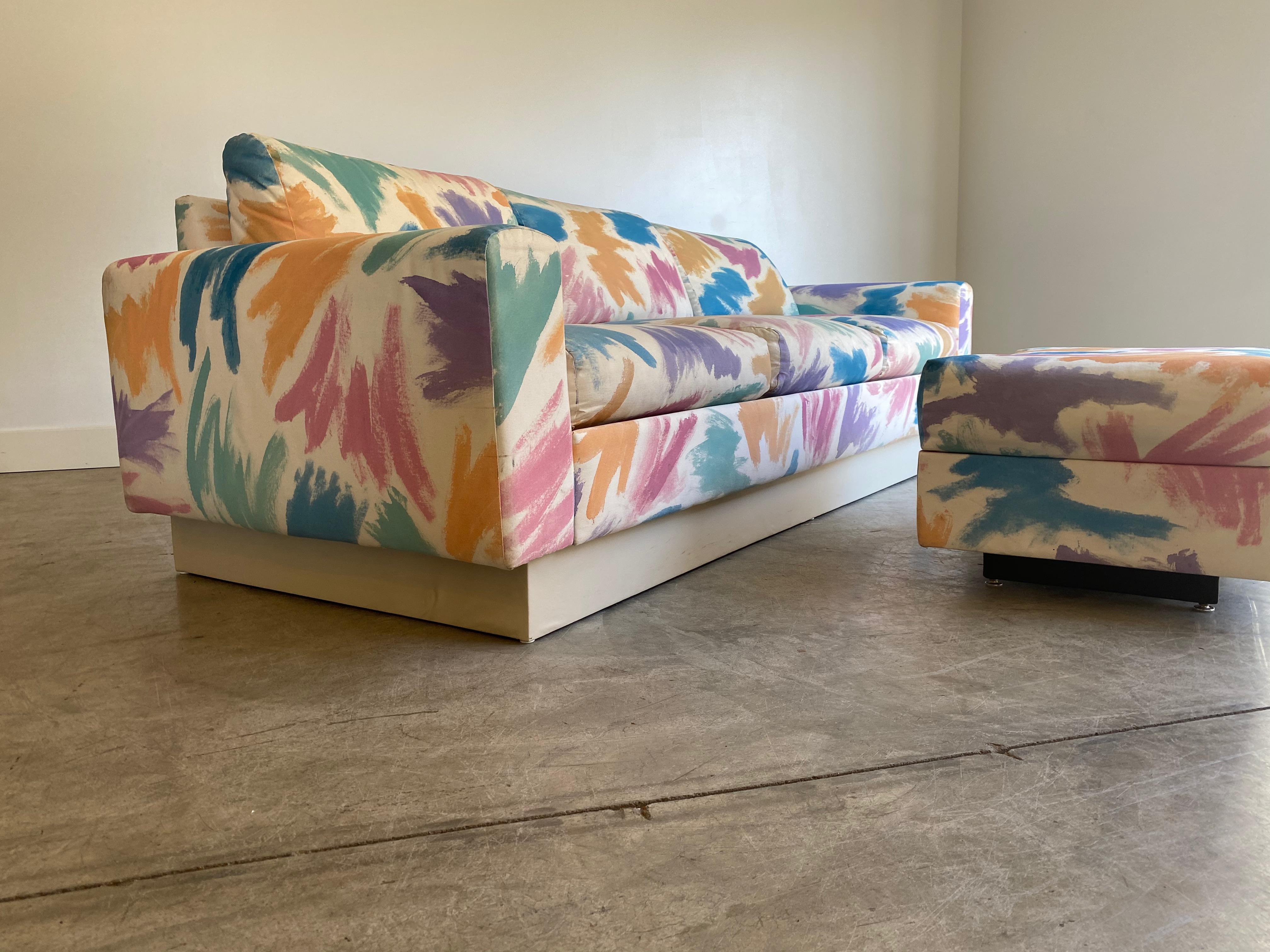 Gorgeous Pair of Pastel Brushstroke Platform Sofas 5