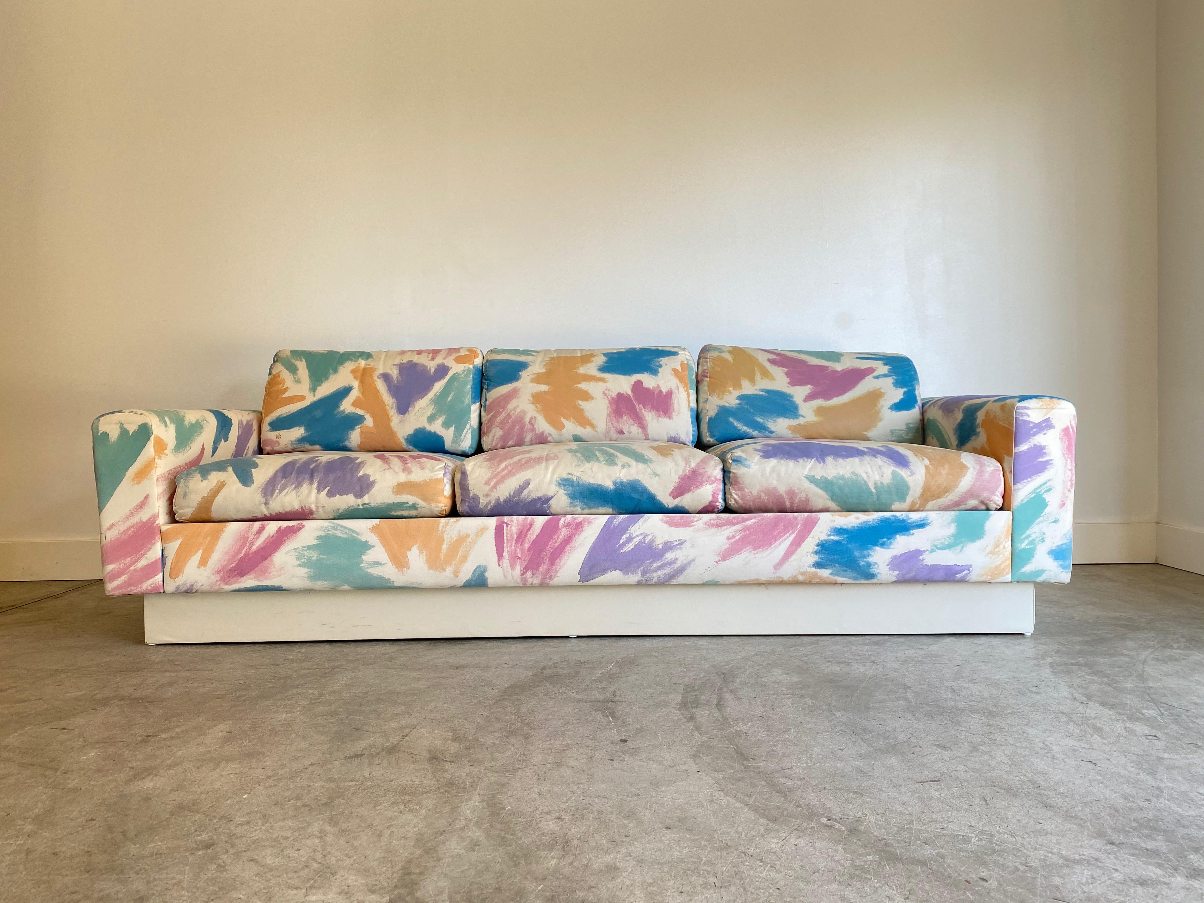 Post-Modern Gorgeous Pair of Pastel Brushstroke Platform Sofas