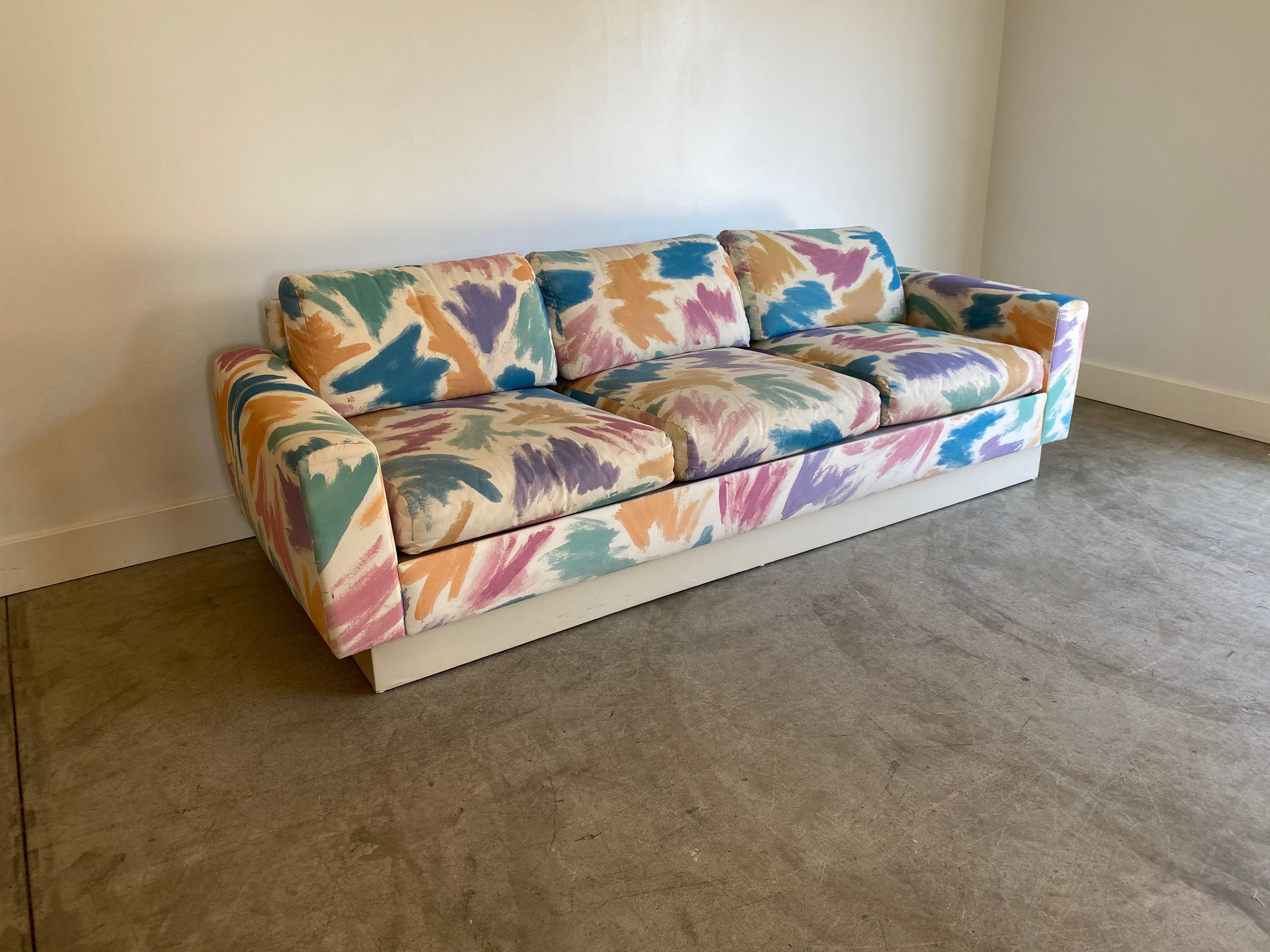 20th Century Gorgeous Pair of Pastel Brushstroke Platform Sofas