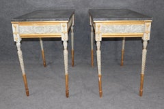 Gorgeous Pair of Pietra Dura Marble Top Creme Painted Gilded Console Tables
