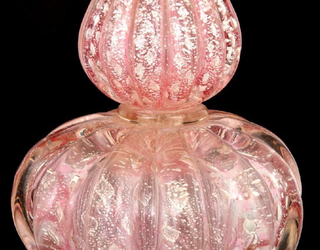 Gorgeous Pair of Pink Murano Glass Lamps by Barovier & Taso, 1970, Italy In Good Condition In Miami, FL