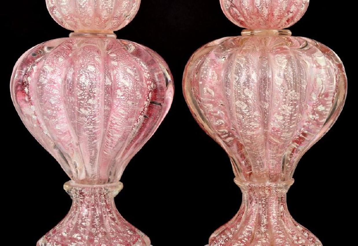 Blown Glass Gorgeous Pair of Pink Murano Glass Lamps by Barovier & Taso, 1970, Italy