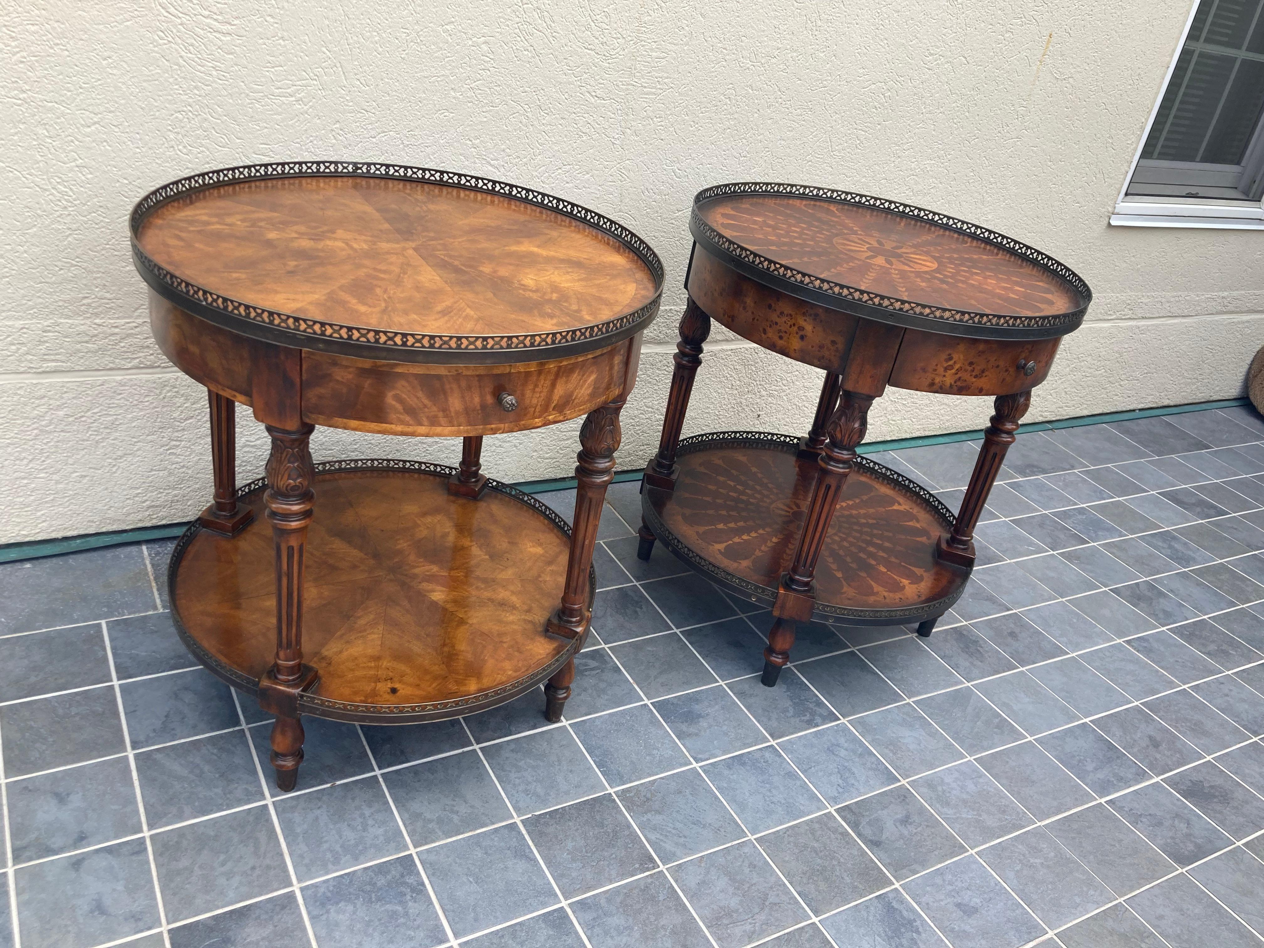 Gorgeous Pair of Round Theodore Alexander Burlwood Side Tables 4