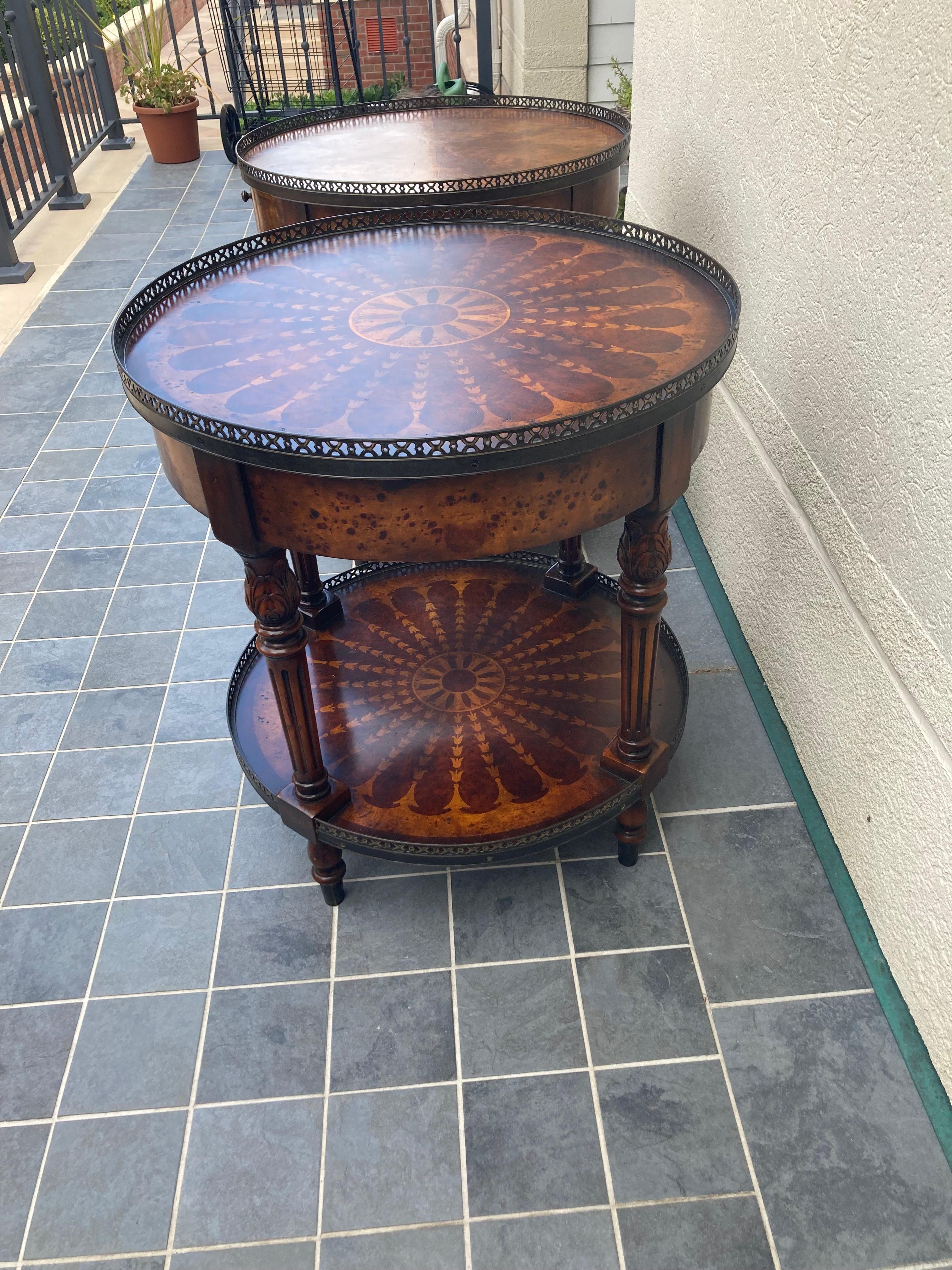 Gorgeous Pair of Round Theodore Alexander Burlwood Side Tables 5