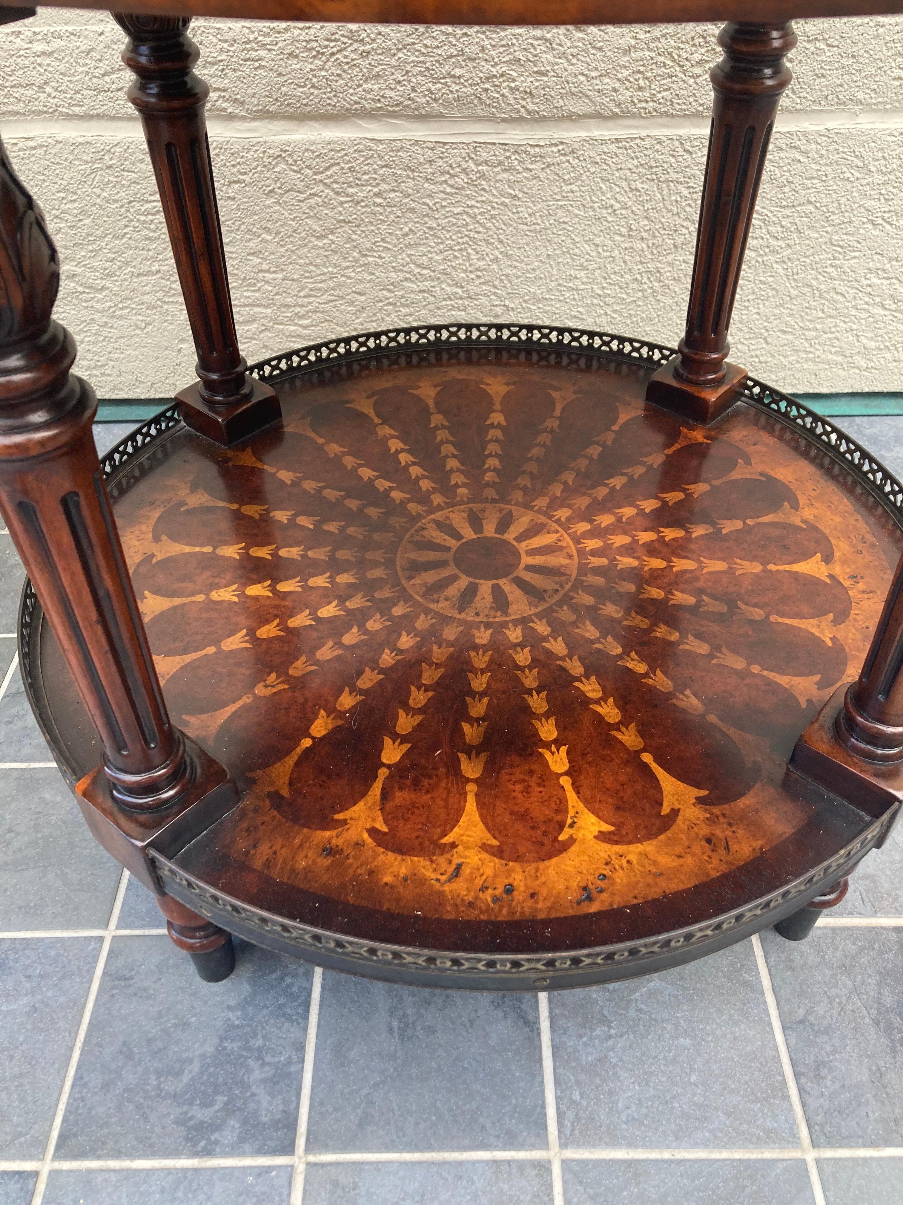 Gorgeous Pair of Round Theodore Alexander Burlwood Side Tables In Good Condition In Hopewell, NJ