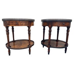 Gorgeous Pair of Round Theodore Alexander Burlwood Side Tables
