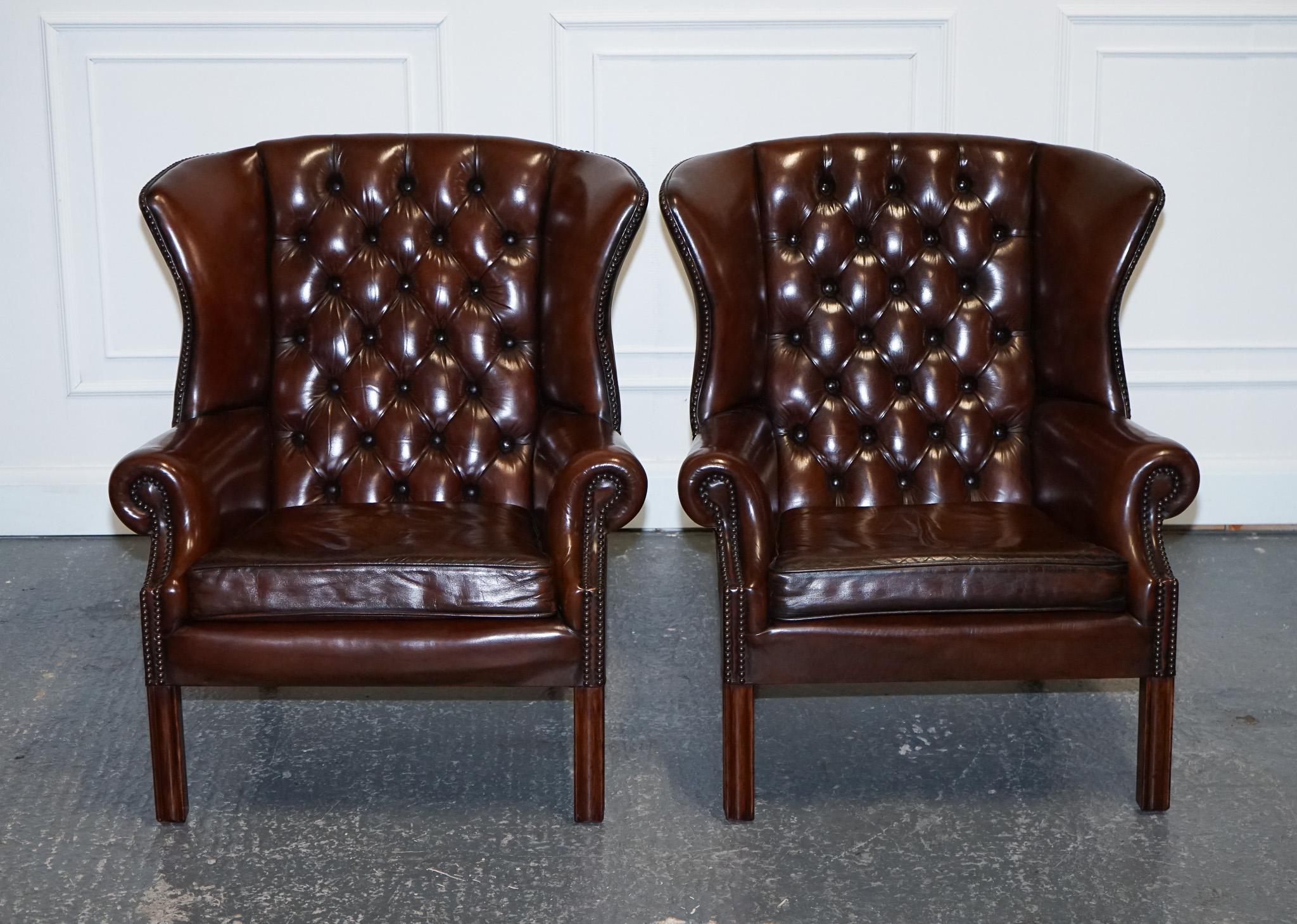 British GORGEOUS PAIR OF WHISKY BROWN HAND DYED GEORGIAN STYLE LEATHER WiNGBACKS