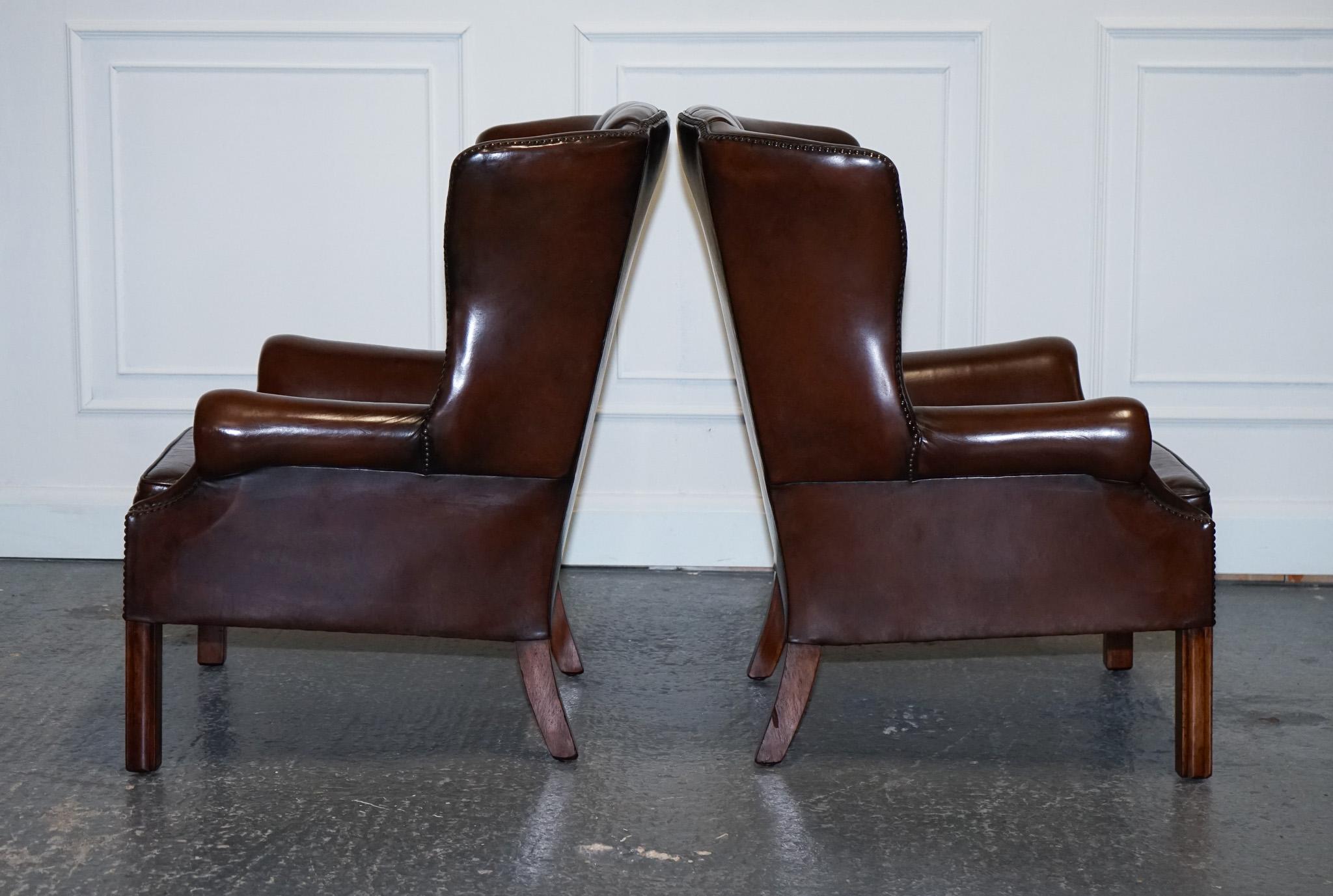 20th Century GORGEOUS PAIR OF WHISKY BROWN HAND DYED GEORGIAN STYLE LEATHER WiNGBACKS