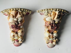 Gorgeous Pair Sea Shell Encrusted Wall Brackets Sconces