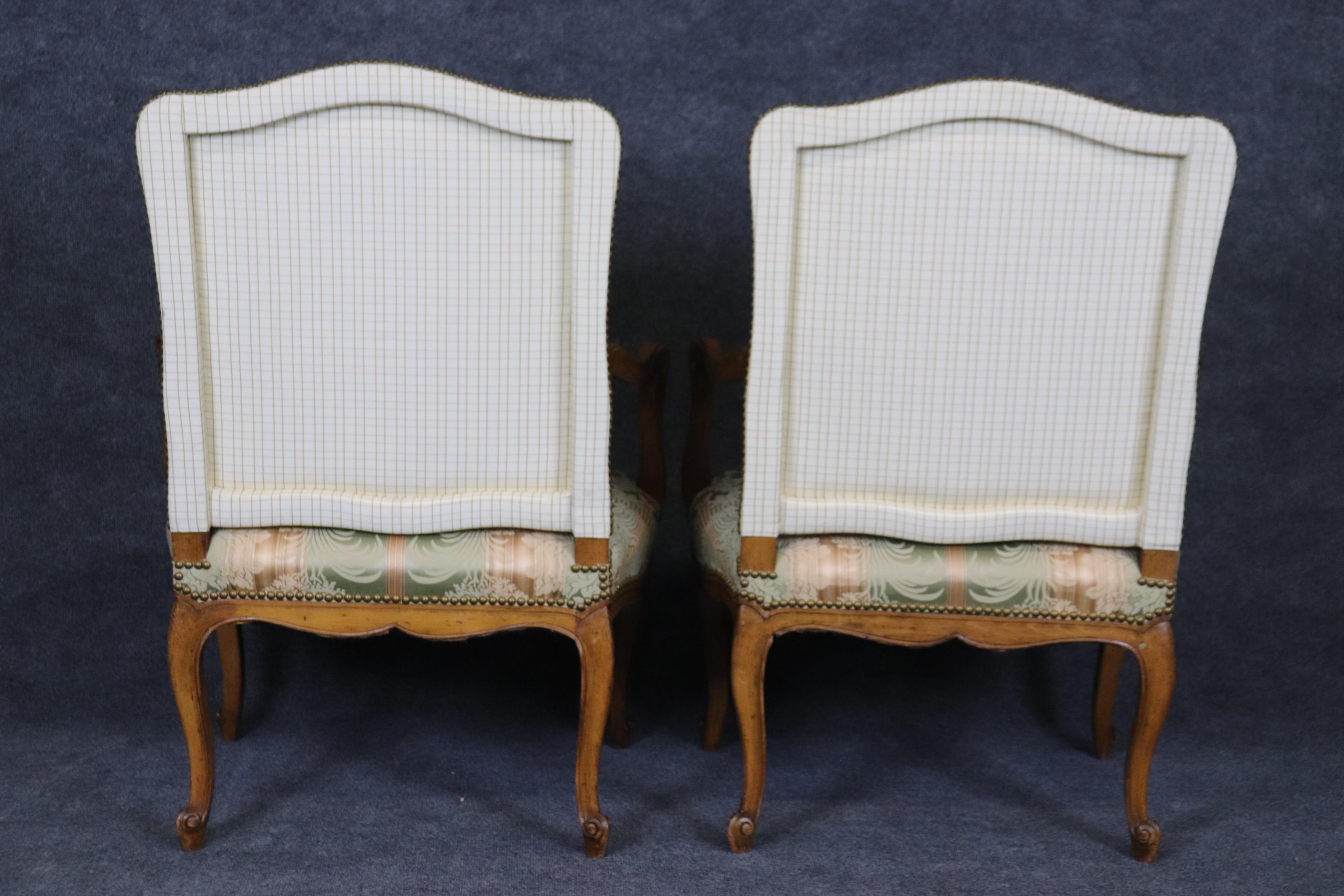 Mid-20th Century Gorgeous Pair Silk Damask Upholstered French Louis XV Style Armchairs   For Sale