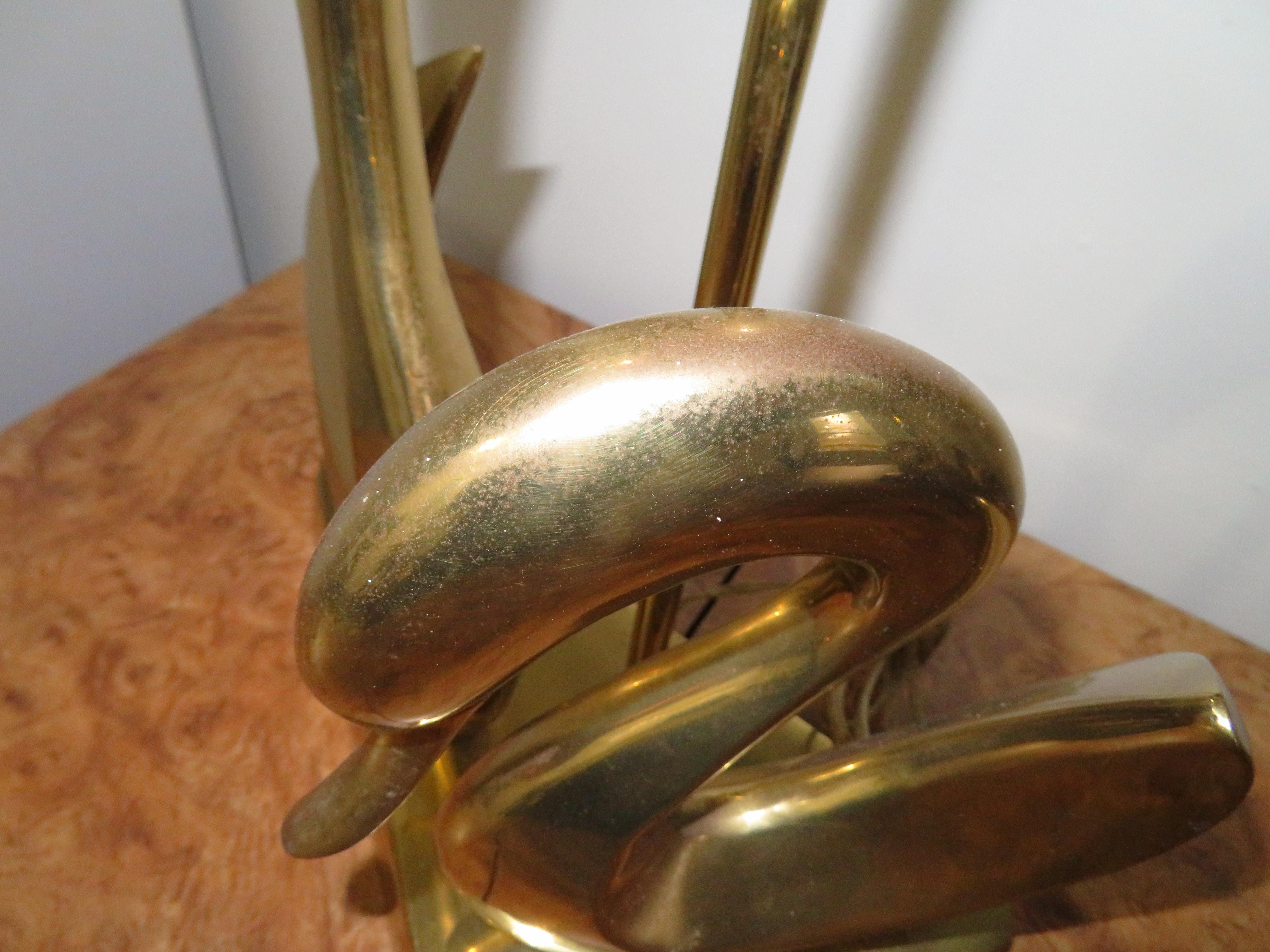 Italian Gorgeous Pair Solid Brass Mid-Century Modern Stylized Swan Lamps For Sale